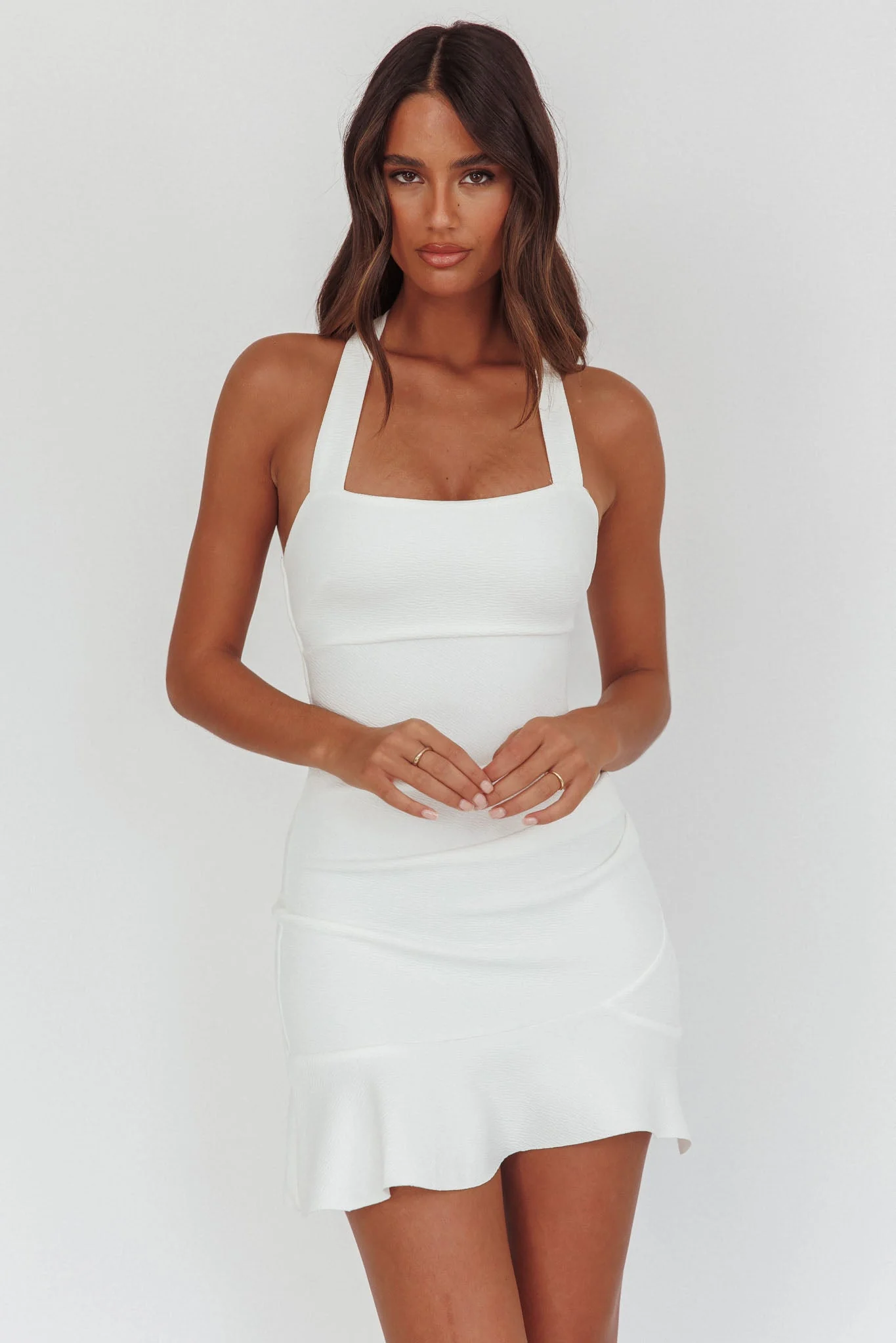 Fire Of Stars Halterneck Mini Dress White - luluinthesky