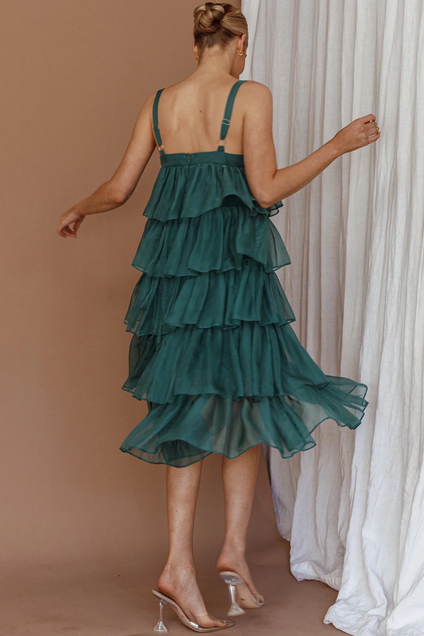 Merry Layered Frill Midi Dress Turtle Green