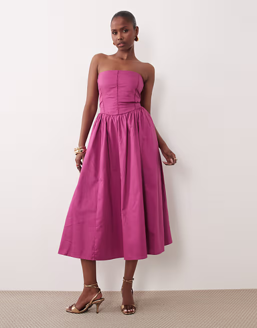 Abercrombie & Fitch bandeau corset waist detail maxi dress in pink