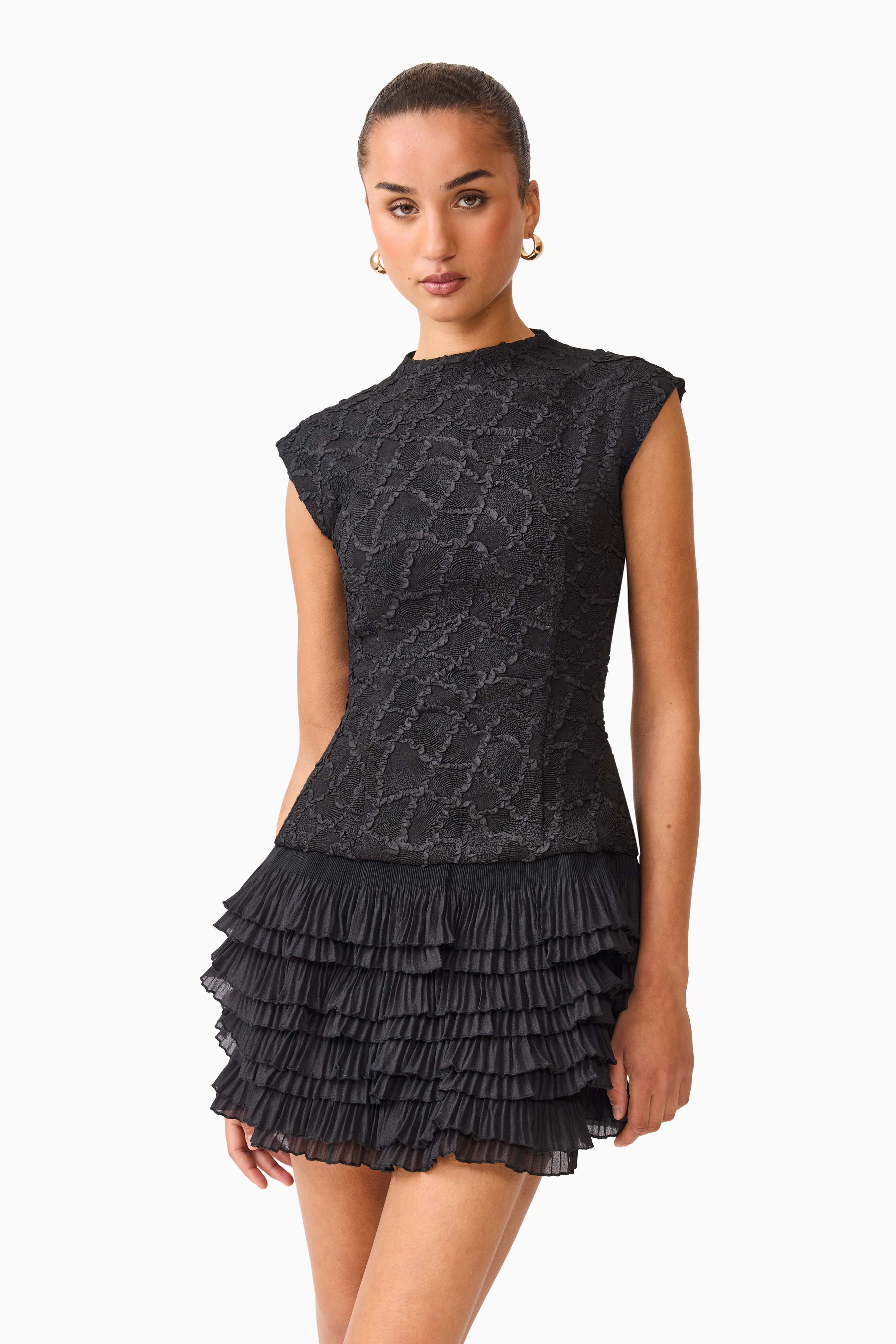 Alexandra Tiered Mini Dress in Black