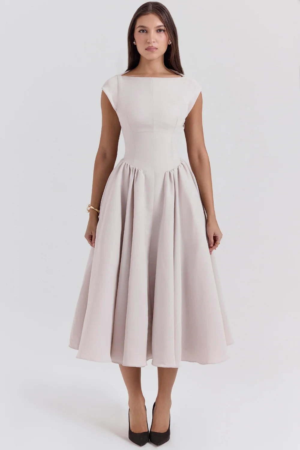 french dove moire satin backless midi dress