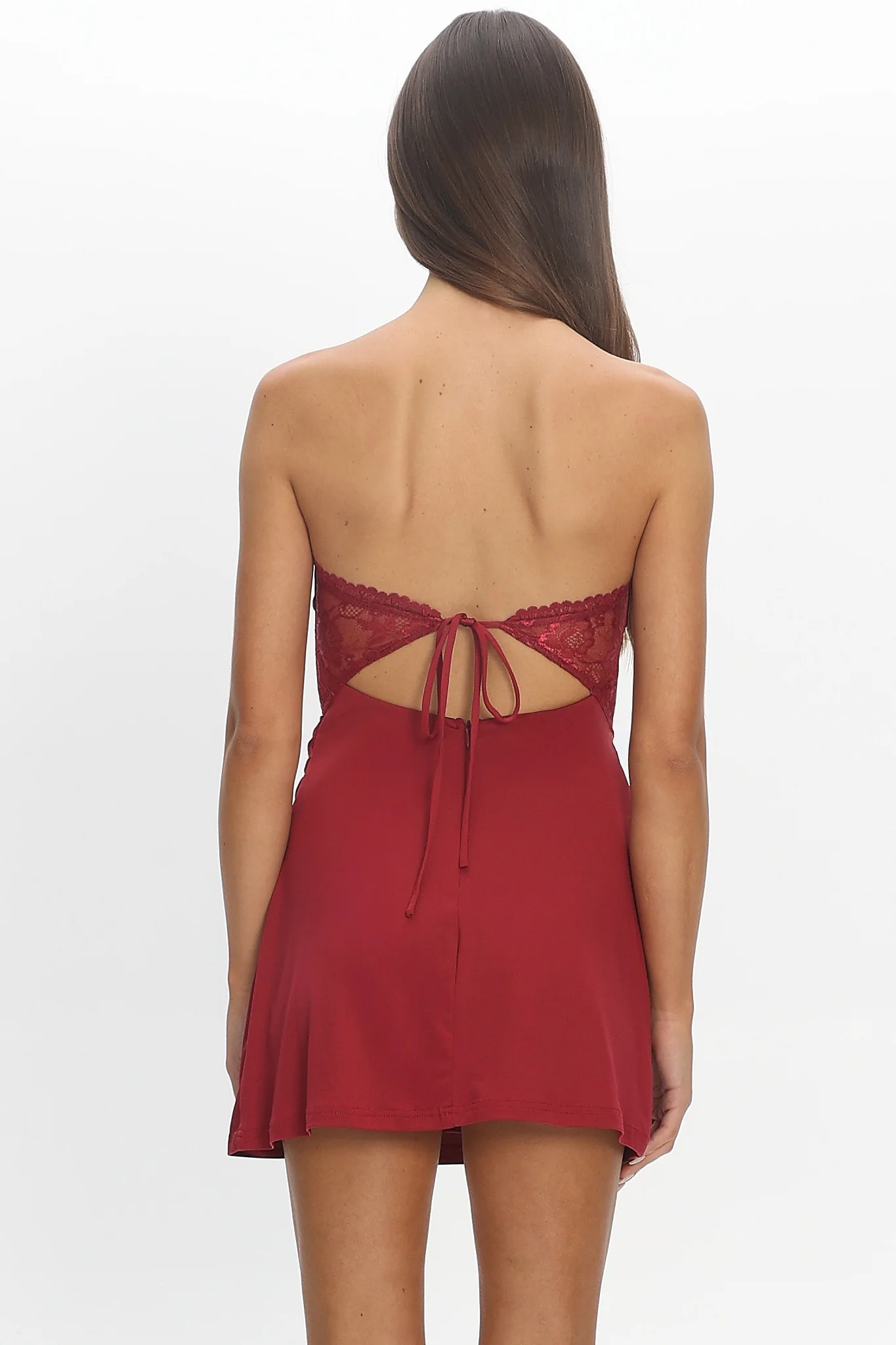 Moonlighting Lace Bodice Mini Dress Wine - luluinthesky