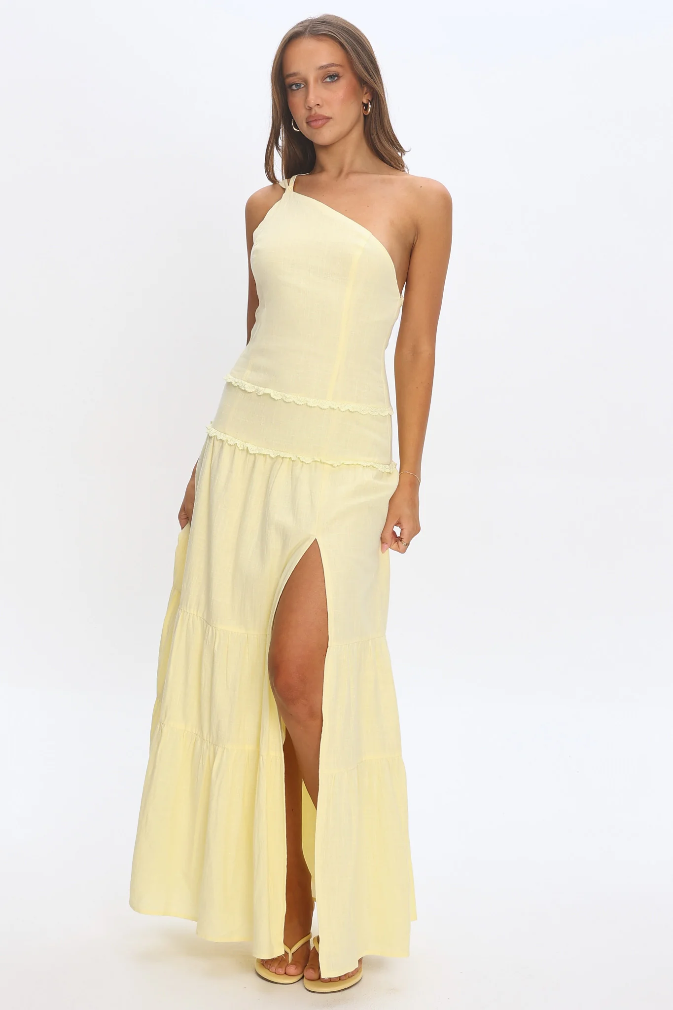 Rico One-Shoulder Strappy Back Maxi Dress Butter - luluinthesky