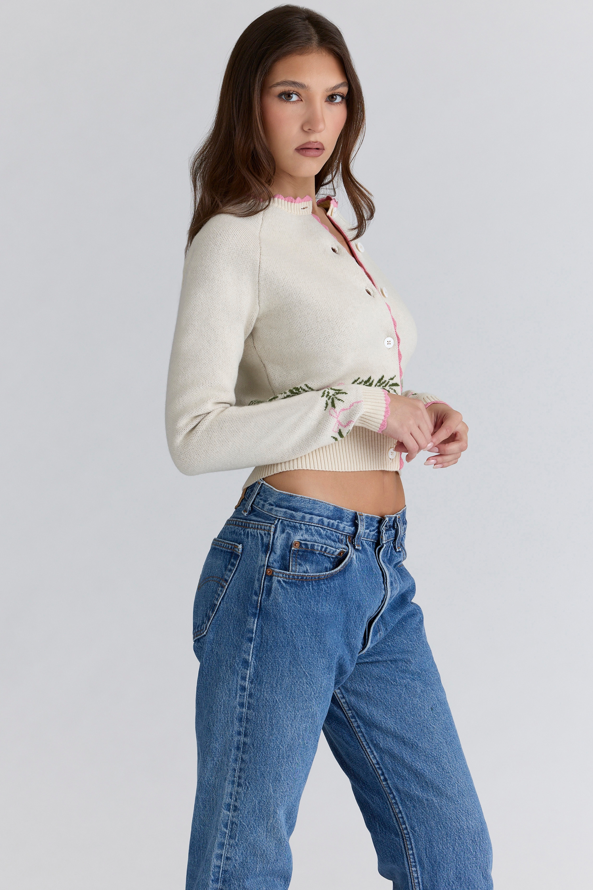 Cream Jacqard Wool Cardigan