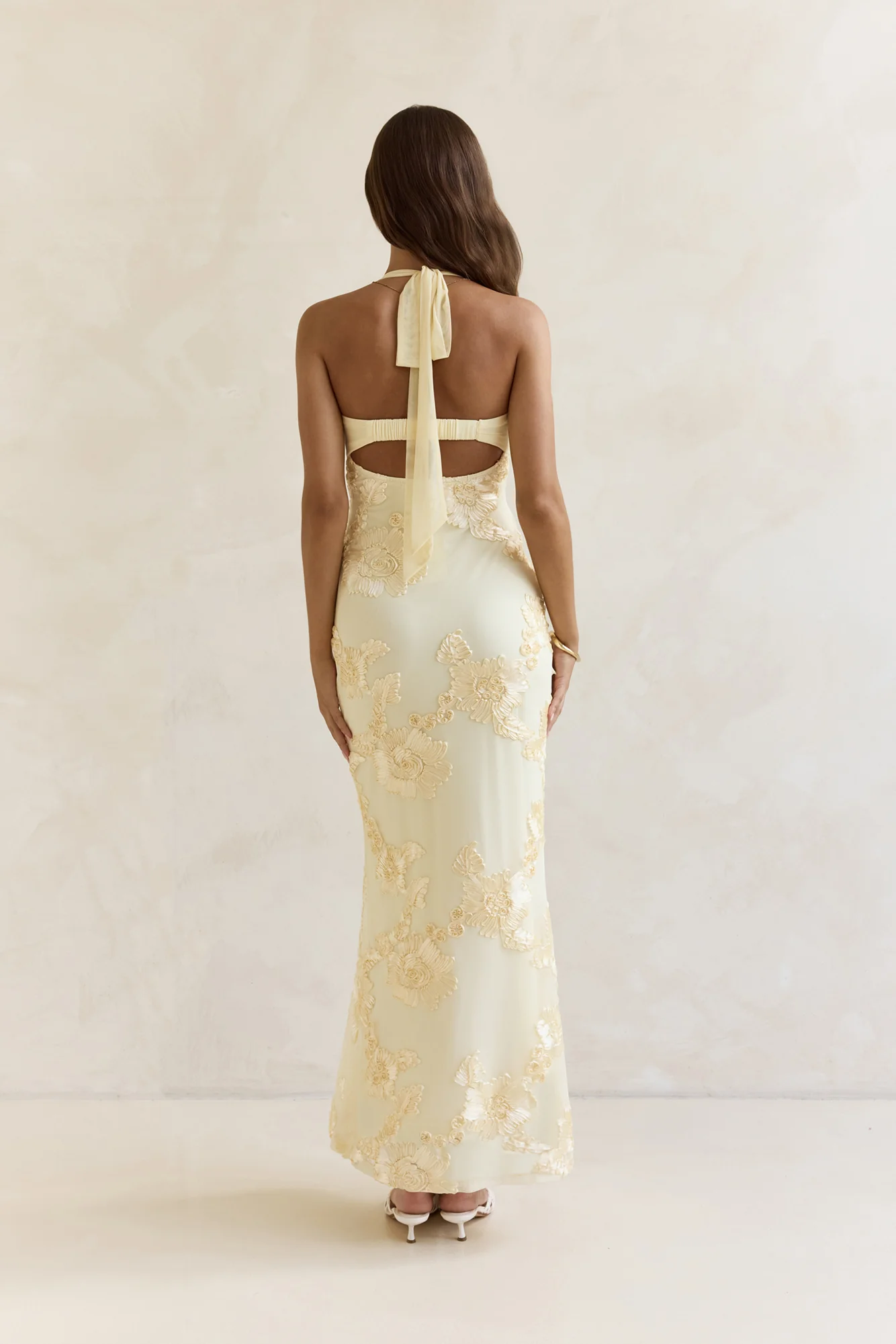 Skybloom Mesh Halter Maxi Dress Yellow - luluinthesky