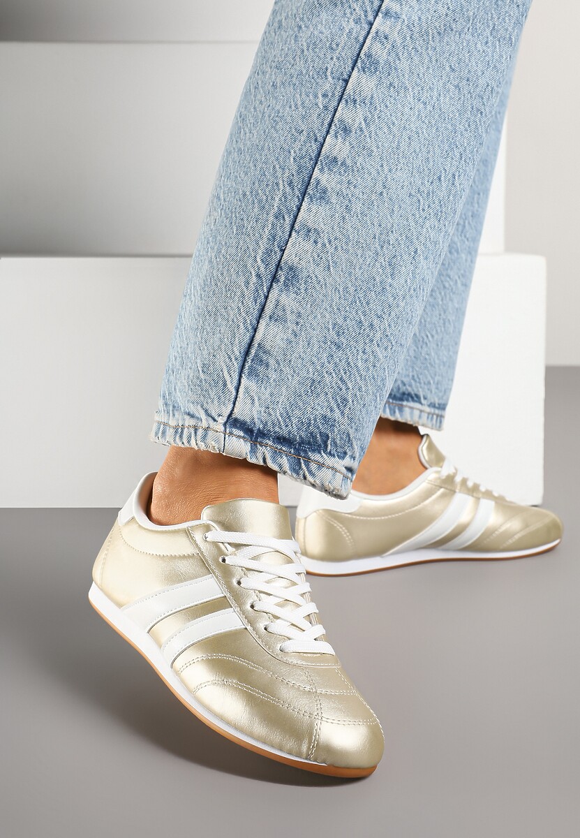 Złoto-Białe Sneakersy Typu Tenisówki z Paseczkami Liantina