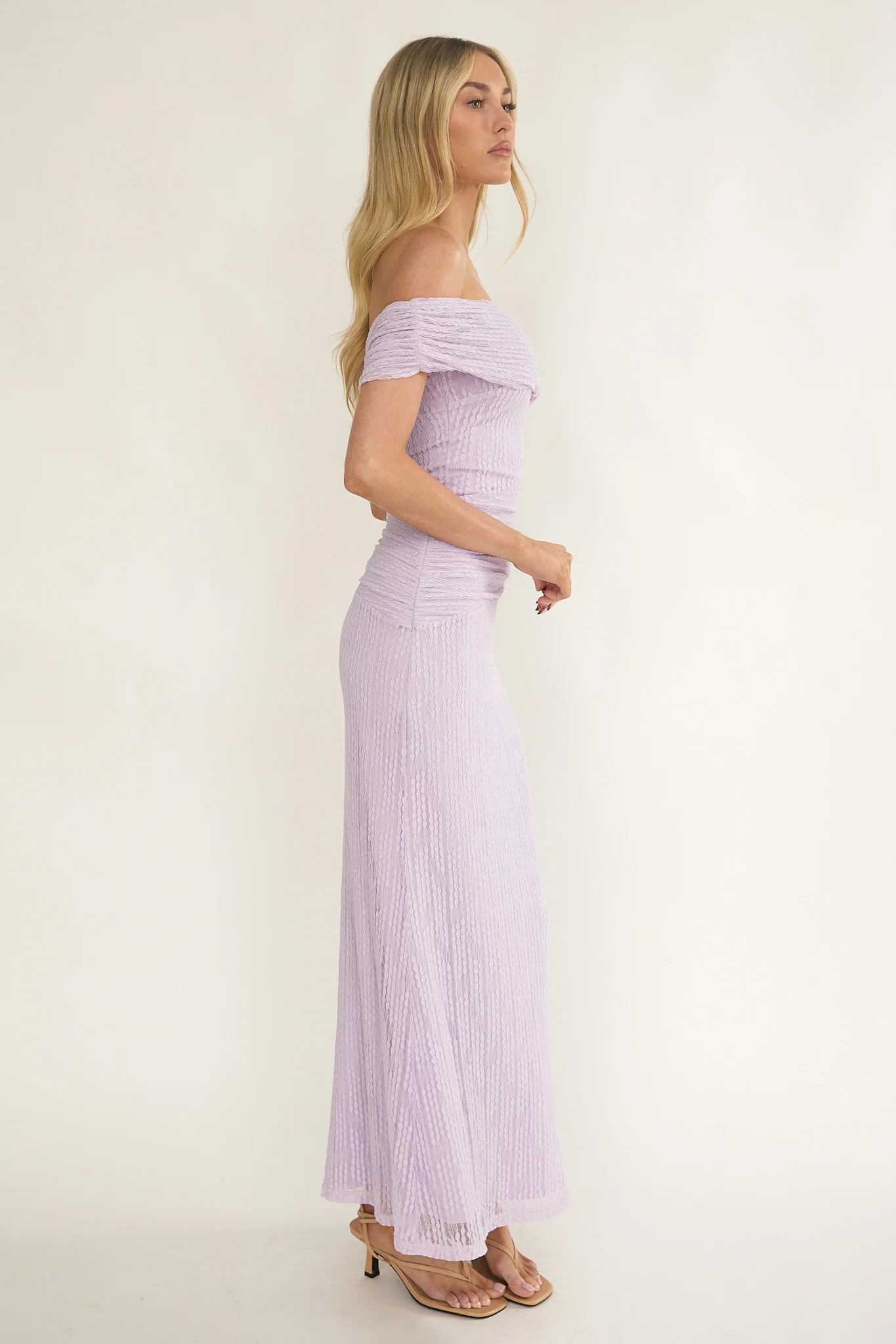 Gala One-Shoulder Textured Maxi Dress Lilac