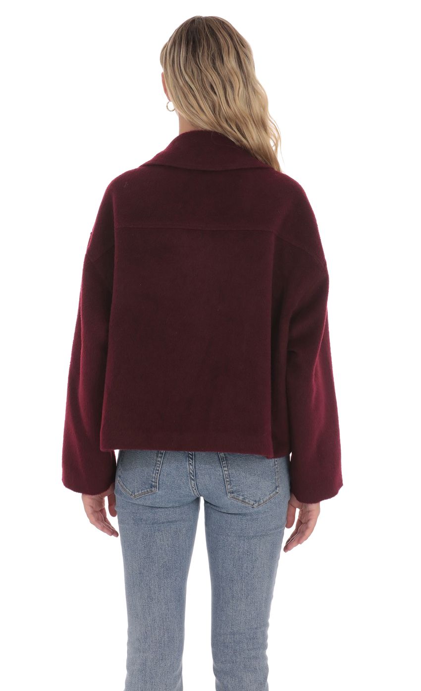 Fuzzy Zip-Up Jacket in Burgundy