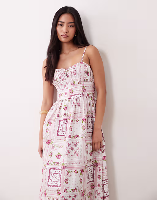 Miss Selfridge corset maxi dress in tile print