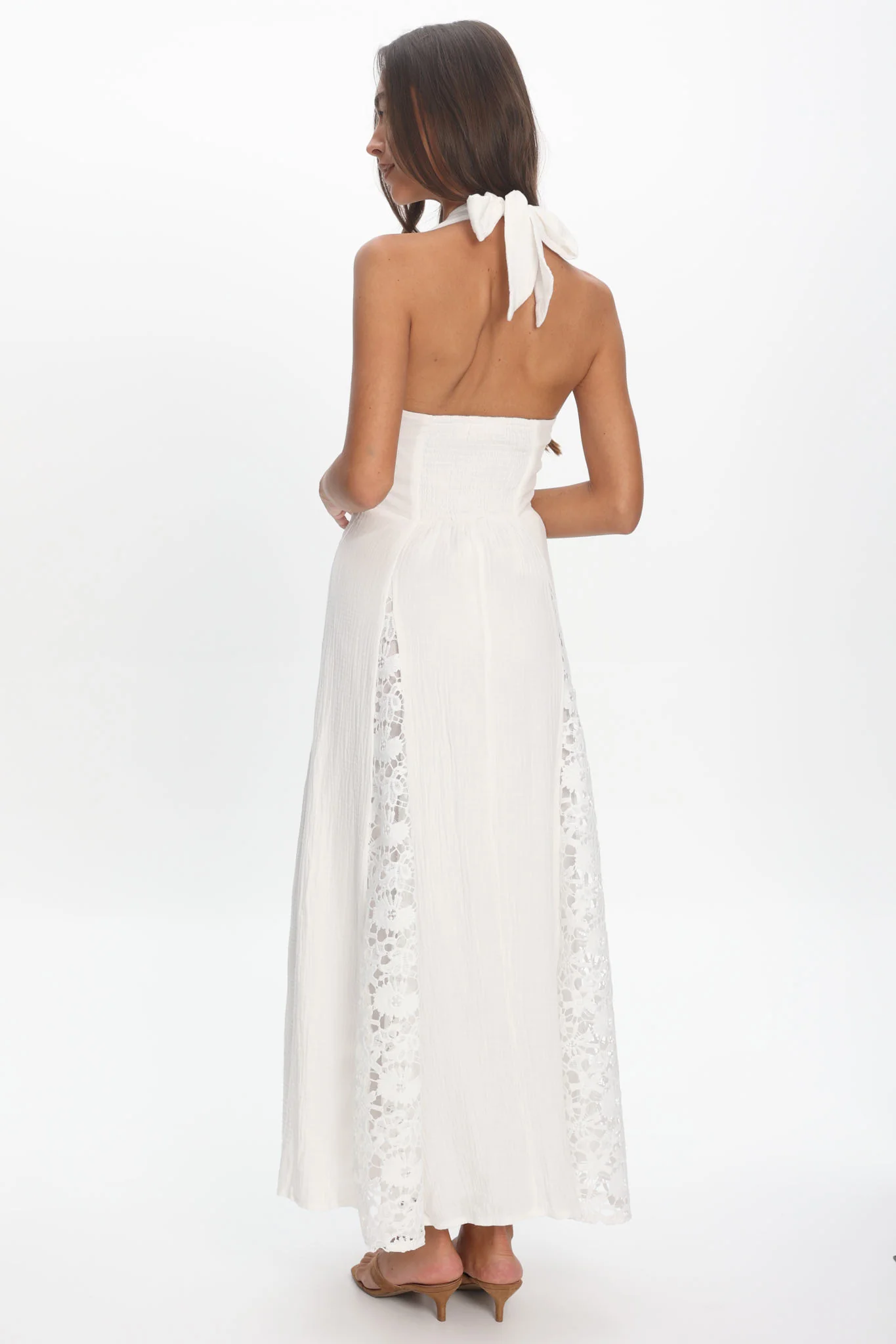 Claudette Halterneck Lace Trim Maxi Dress White