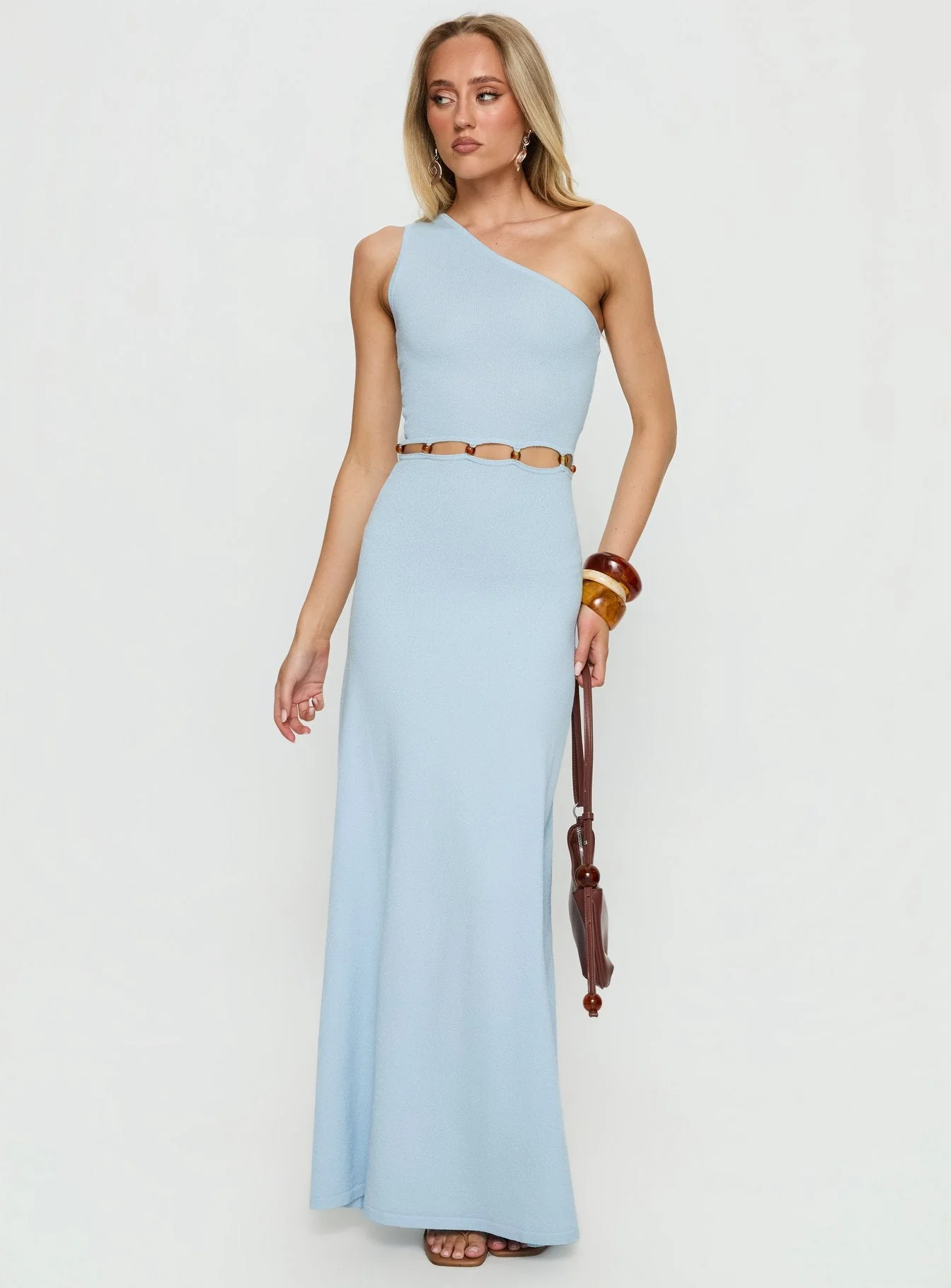 Elianora Asymmetrical Beaded Maxi Dress Blue