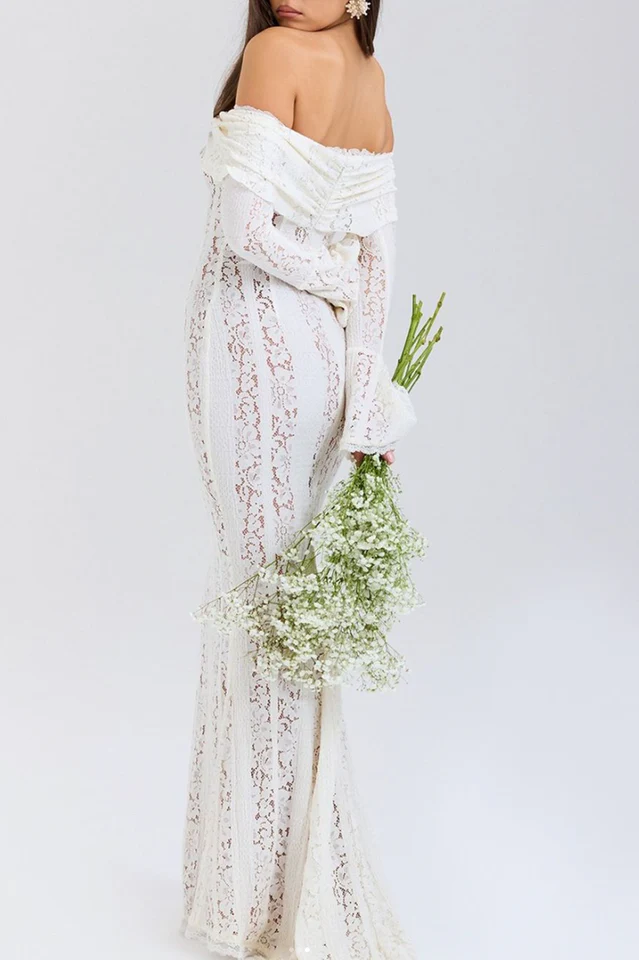 Belle Floral Lace Off Shoulder Maxi Dress