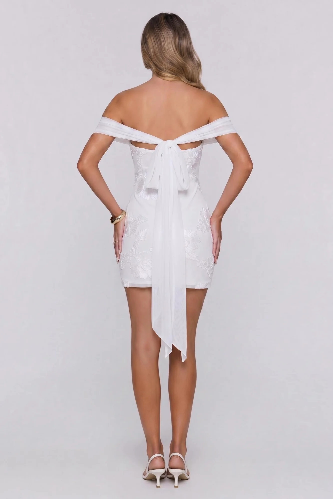 Saltwater Sonata Off Shoulder Mesh Mini Dress White