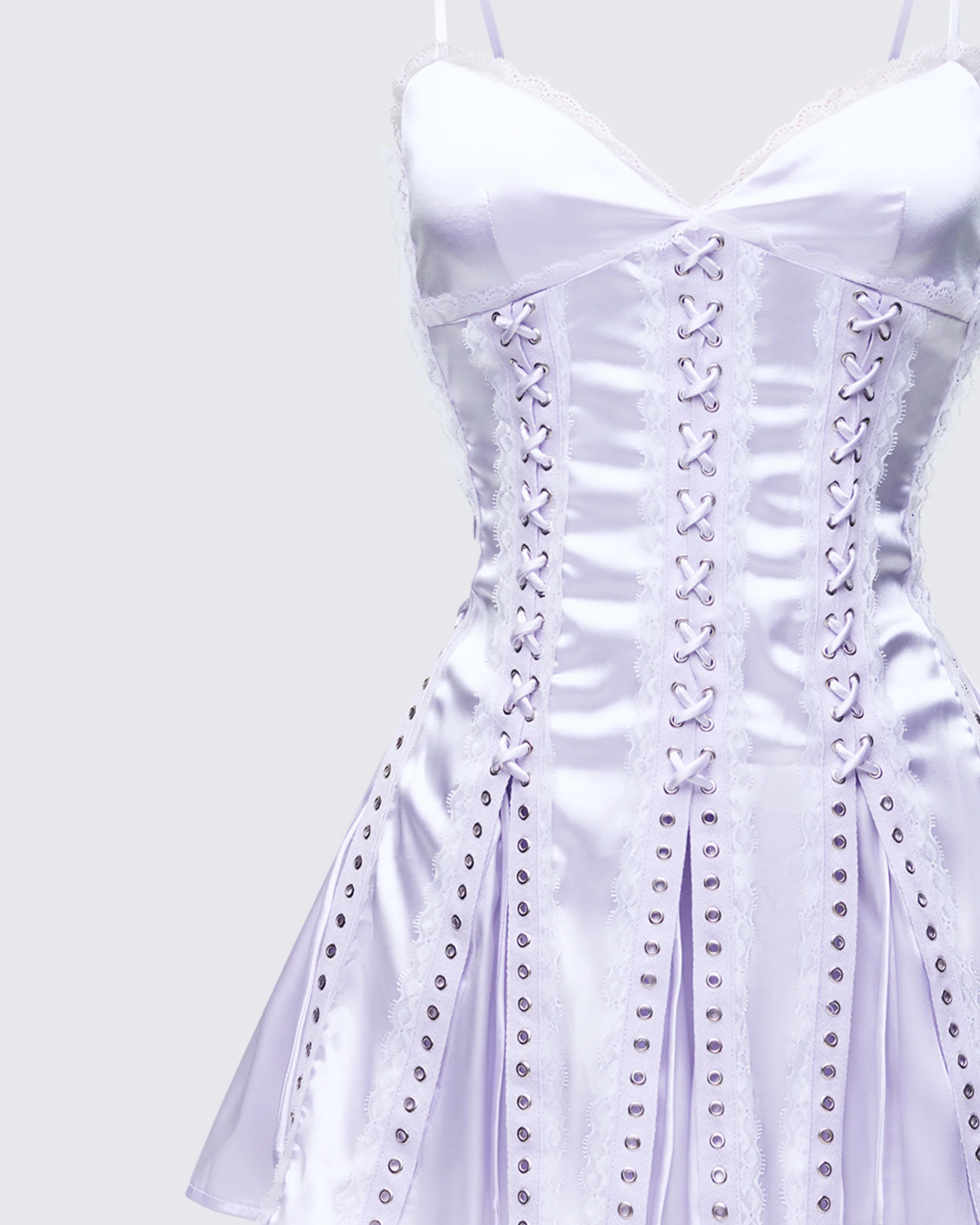 Effie Silver Satin Lace Up Mini Dress
