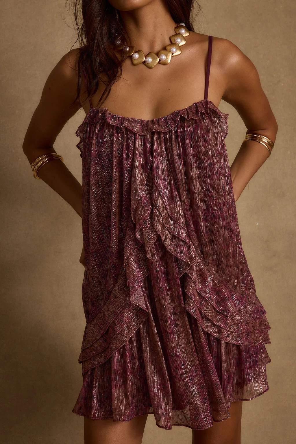 Golden Hour Raspberry Ruffle Mini Dress