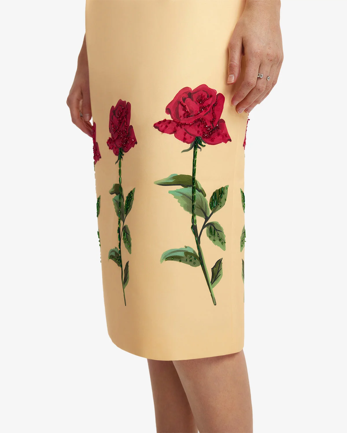 Polina Embellished Rose Midi Dress - Butter