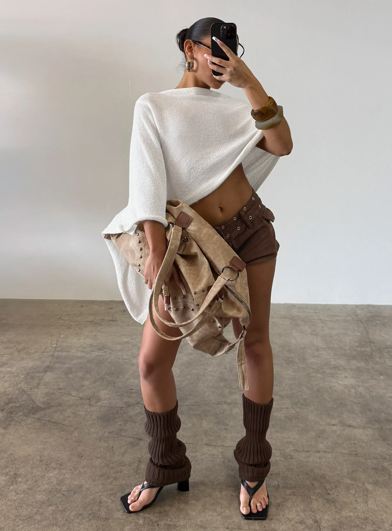 Rouse Off Shoulder Knit Poncho White