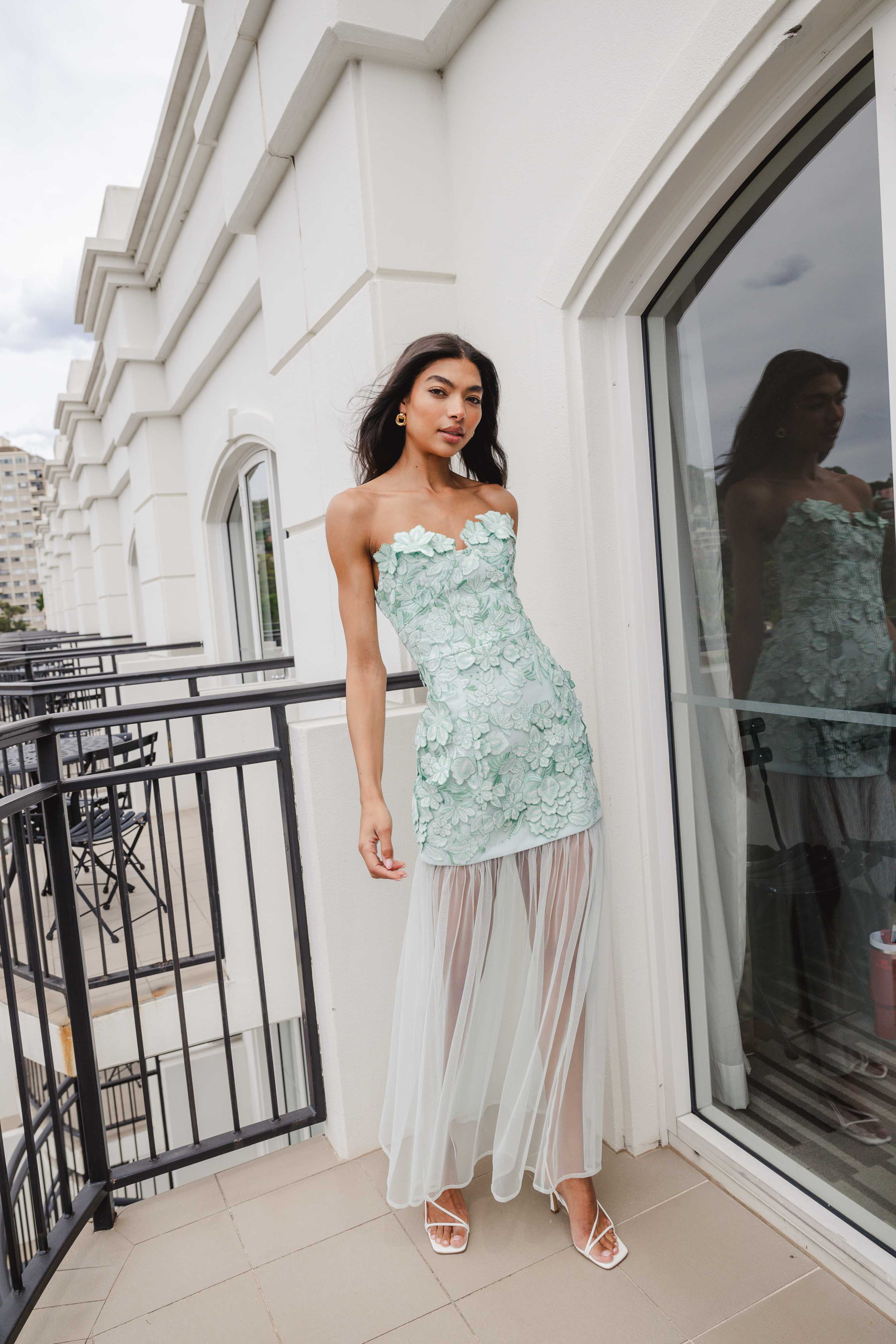 Roseate Strapless Maxi Dress in Mint Green