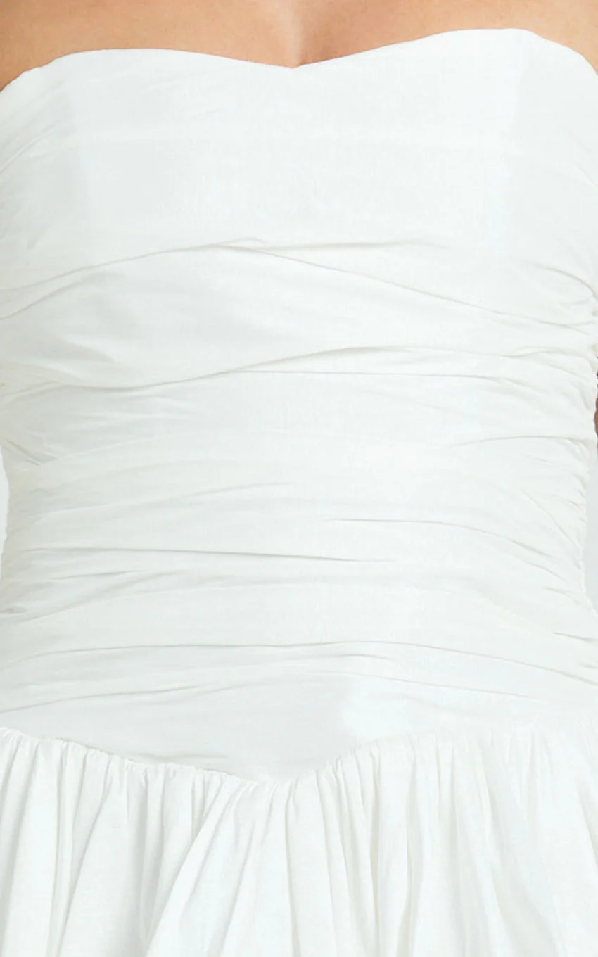 Deb Mini Dress - Ruched Strapless Bubble Hem Dress in Off White - luluinthesky