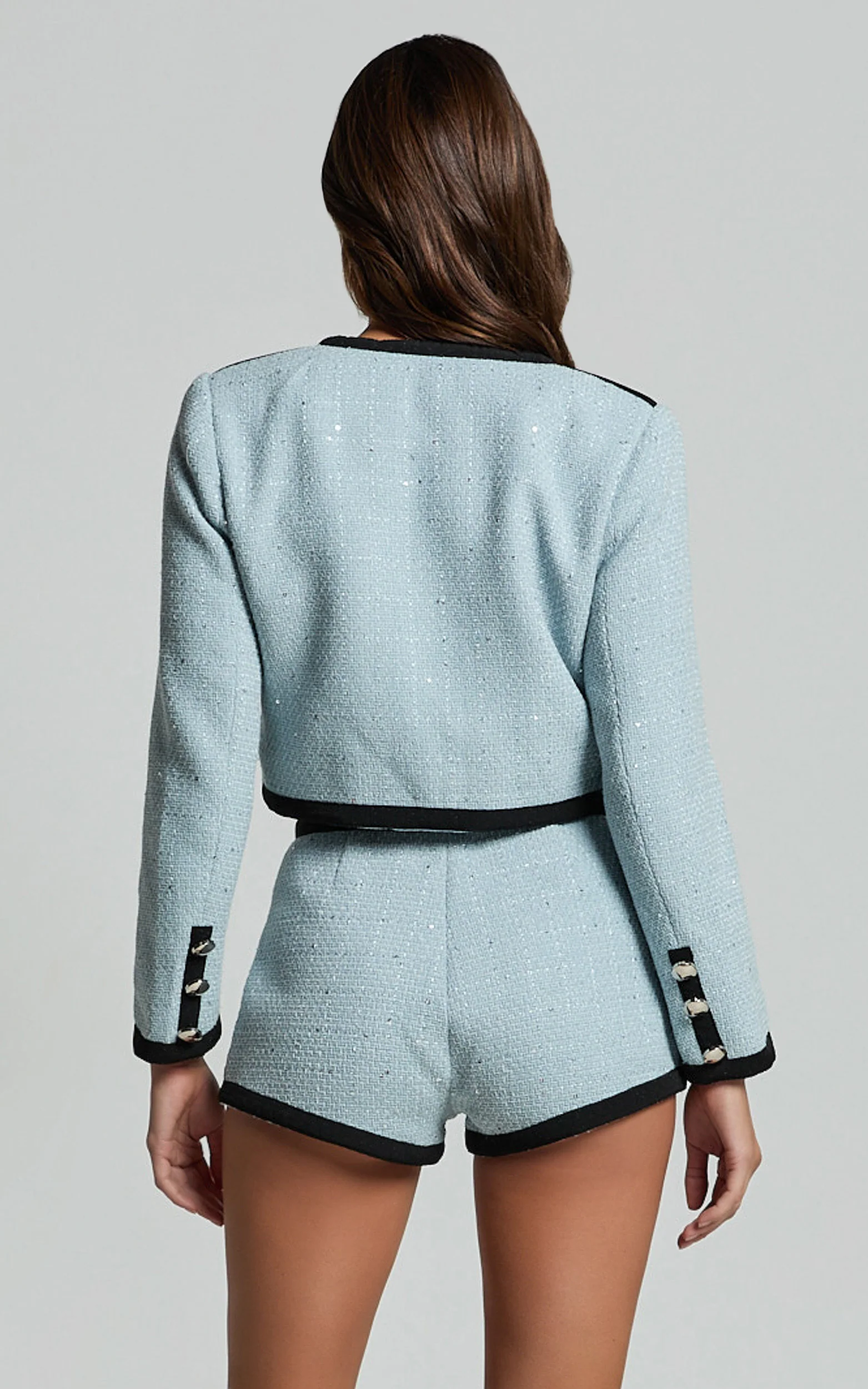 Gina Jacket - Contrast Button Through Jacket with Hardware Trim in Ice Blue