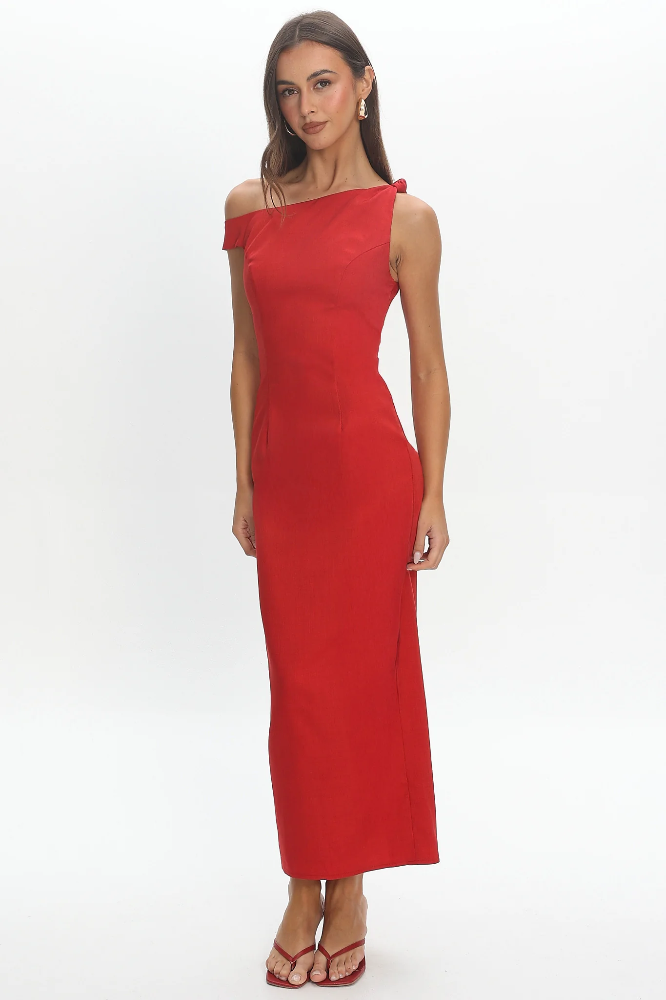 Heating Up Asymmetric Neckline Maxi Dress Red - luluinthesky