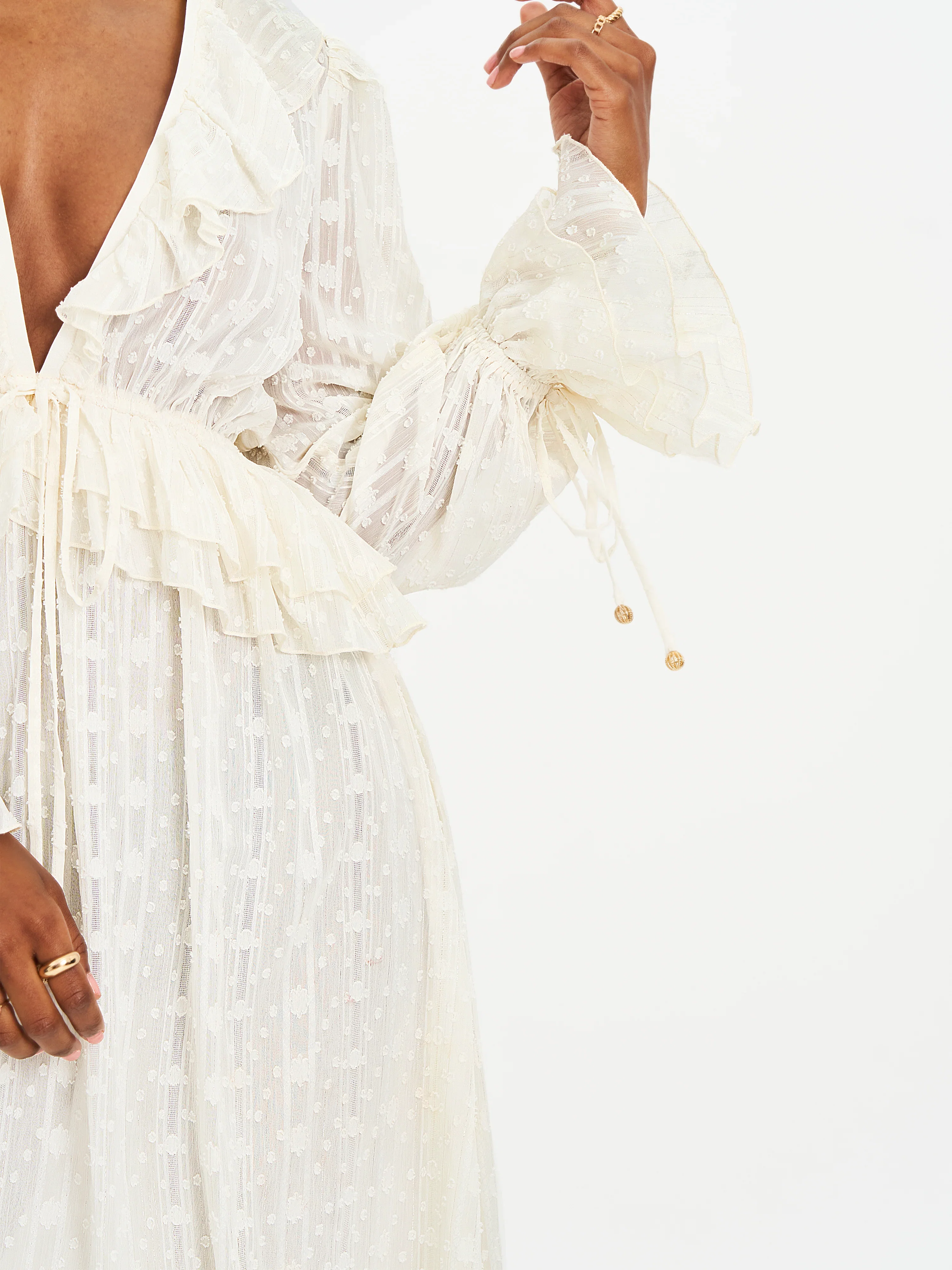 Safiya Jacquard Chiffon Long Sleeve Maxi Dress - FASHION NOB
