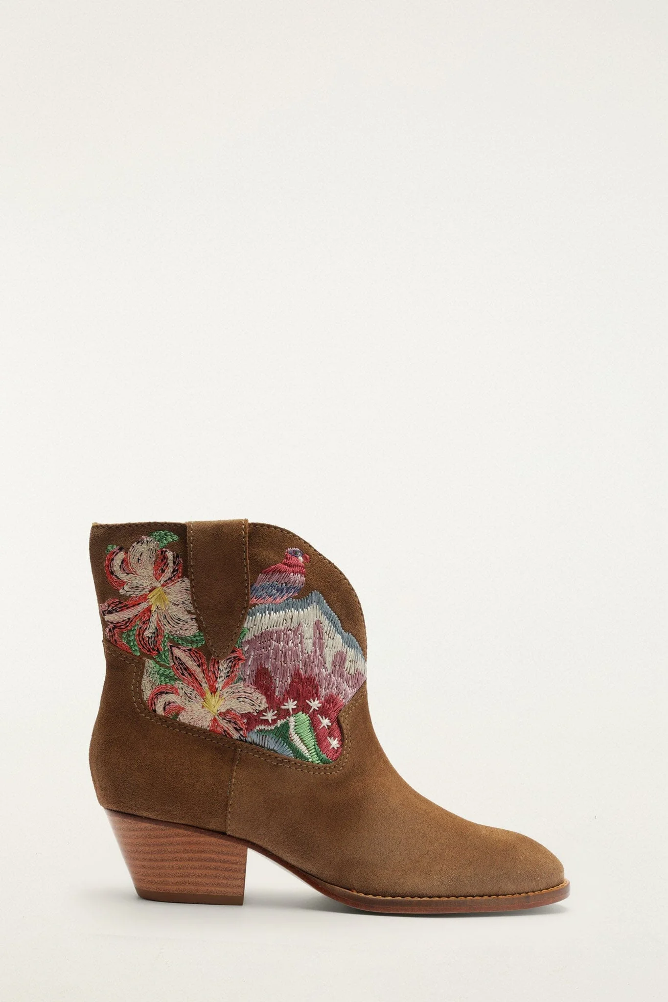Brown Suede Embroidered Bootie