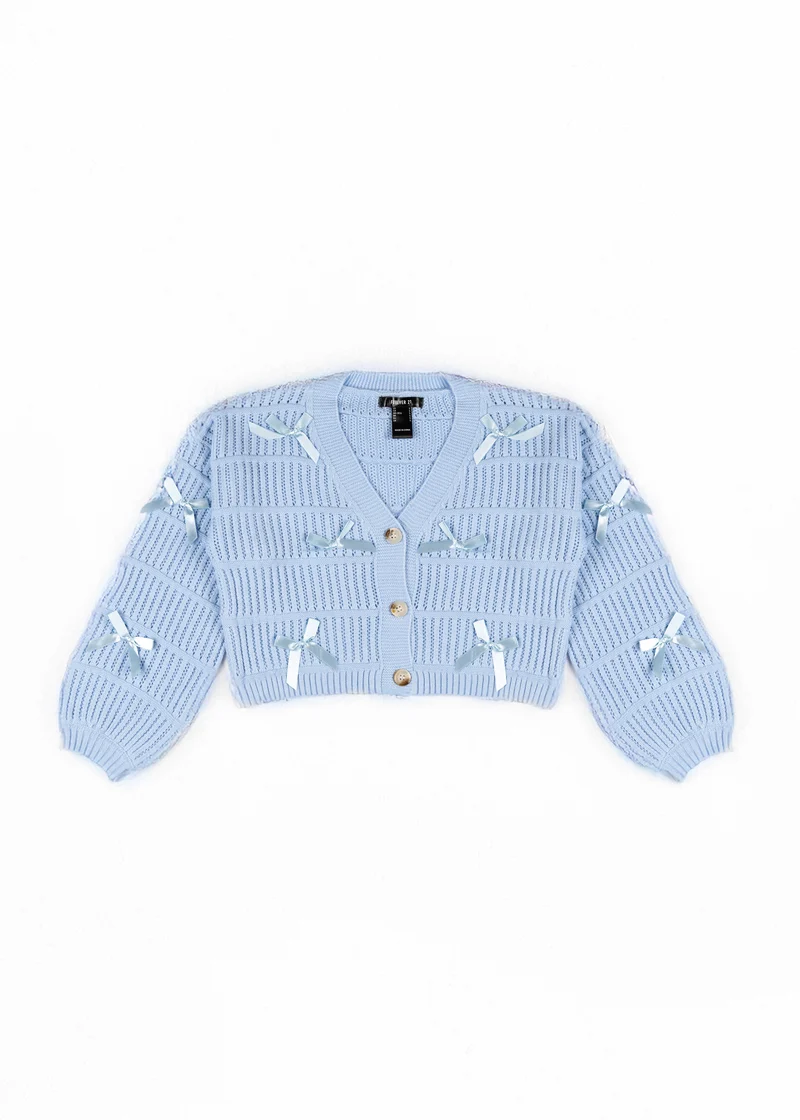 Ribbon Bow Cropped Cardigan Sweater