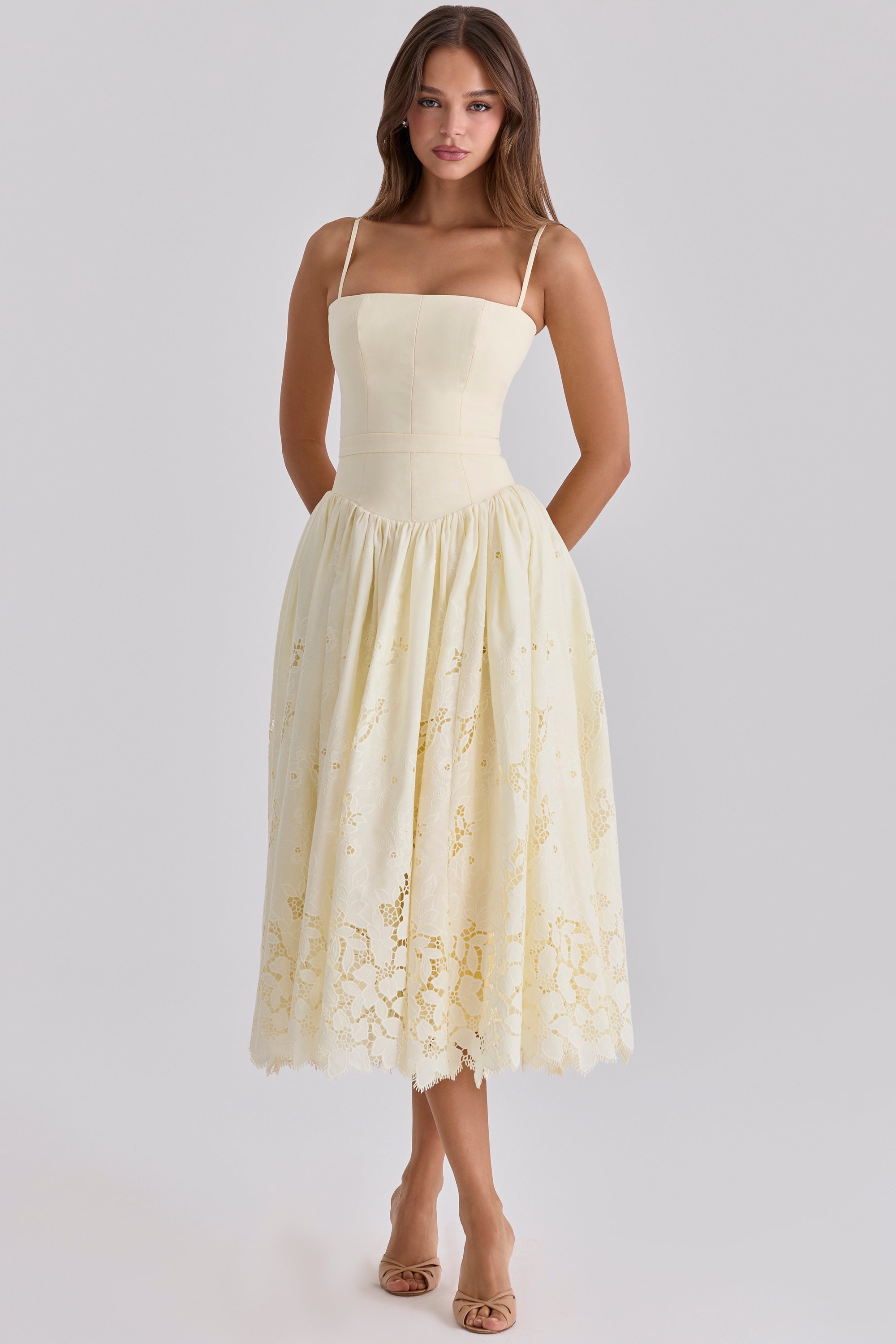 Lemon Custom Lace + Broderie Anglaise Midi Sundress