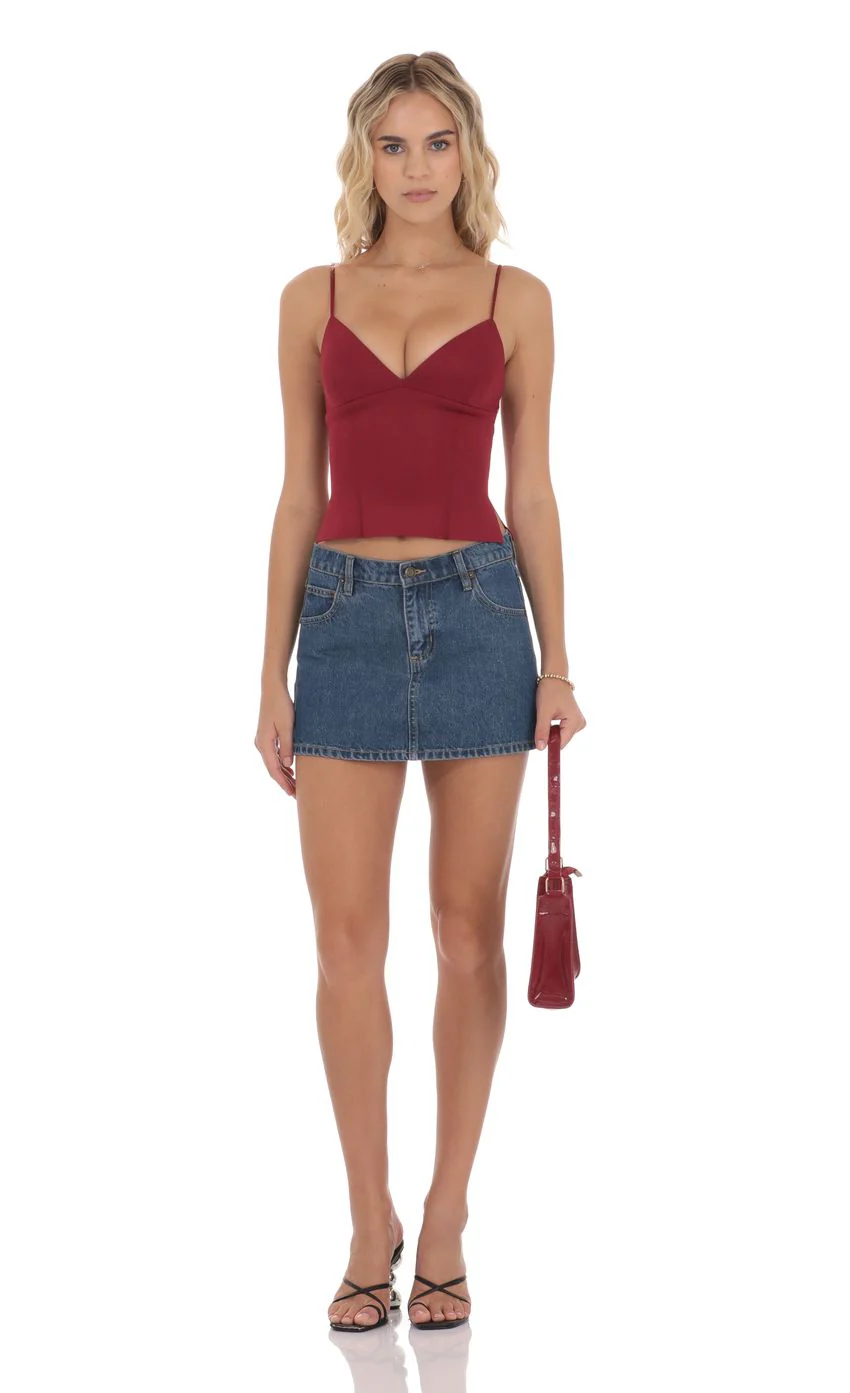V-Neck Side Slit Top in Maroon - luluinthesky