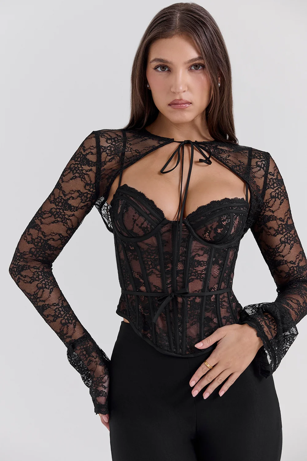Black Lace Corset Top With Bolero