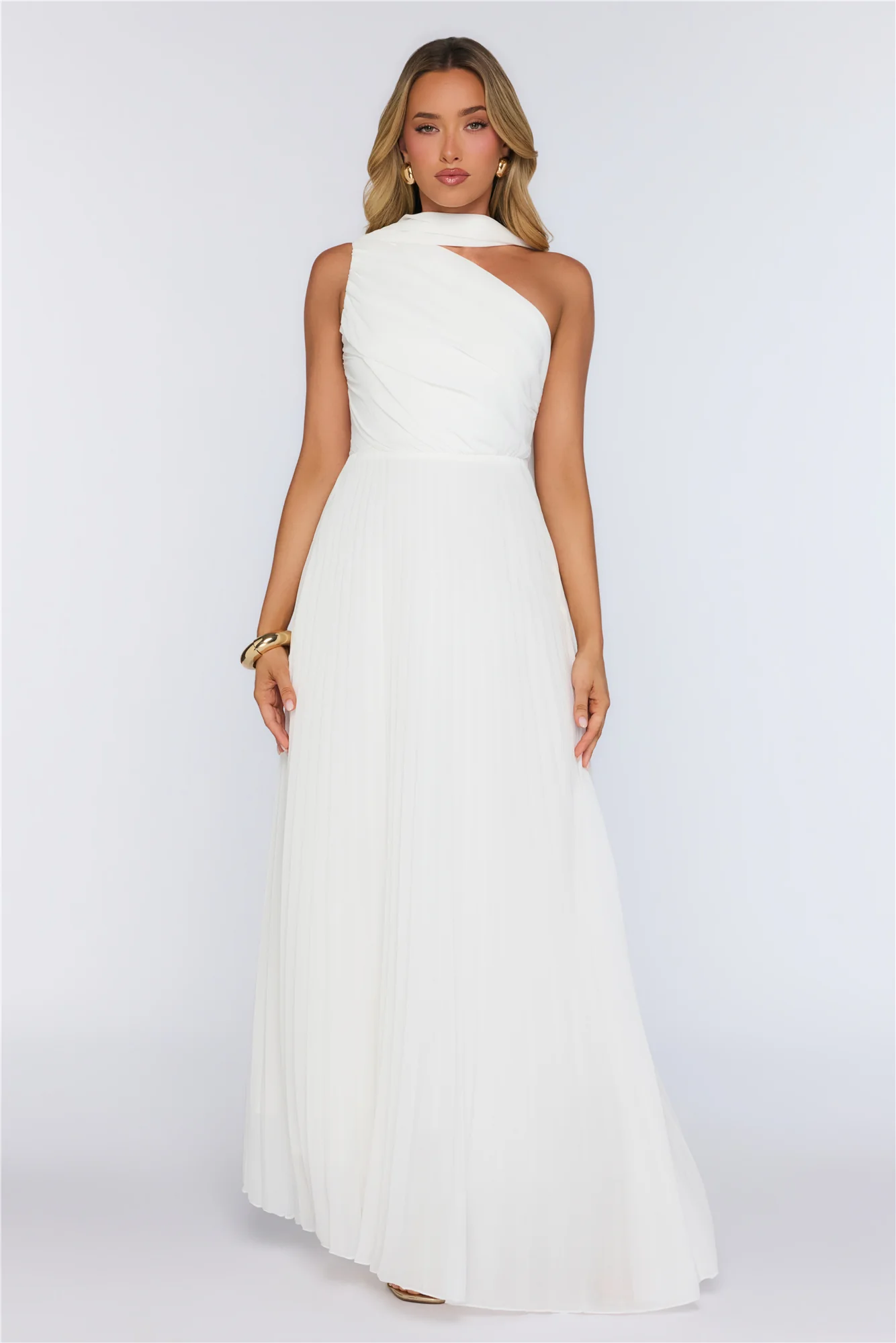 Rosy Romance One Shoulder Maxi Dress White