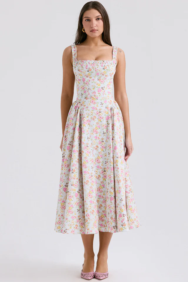 Dorothy White Rosebud Print Sundress