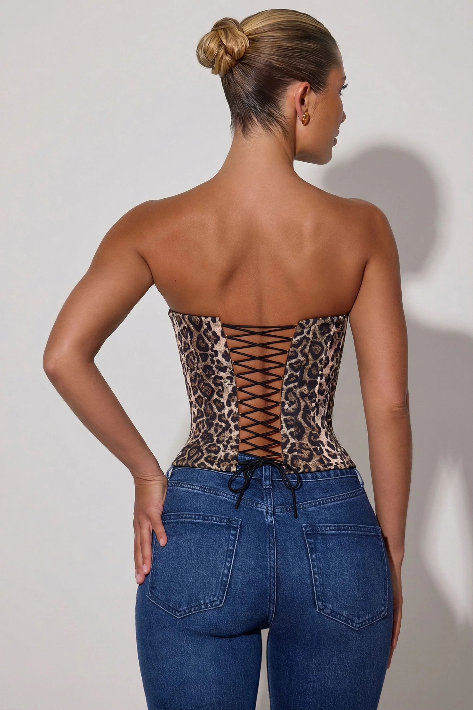 Lace-Up Corset Top in Leopard Print