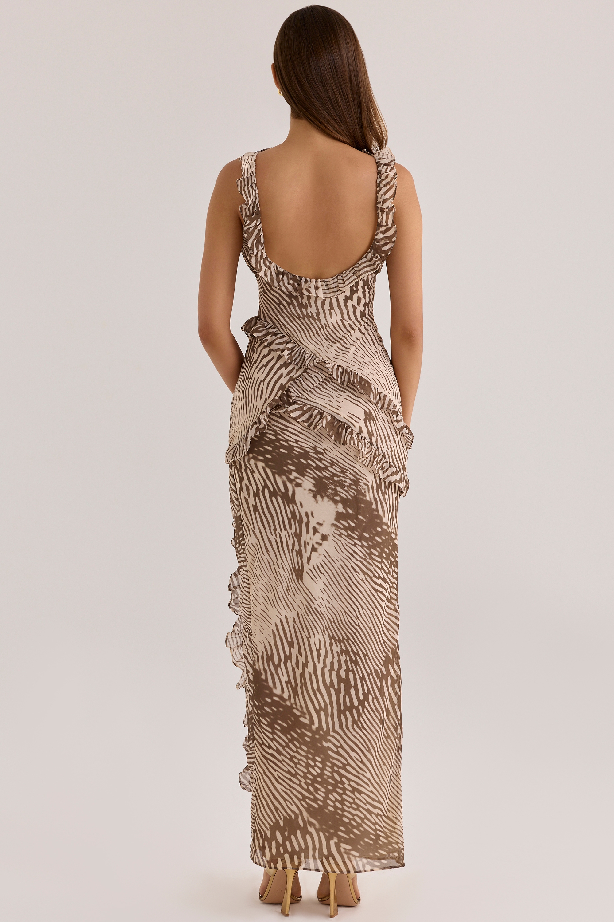 Animal Print Chiffon Ruffle Maxi Dress