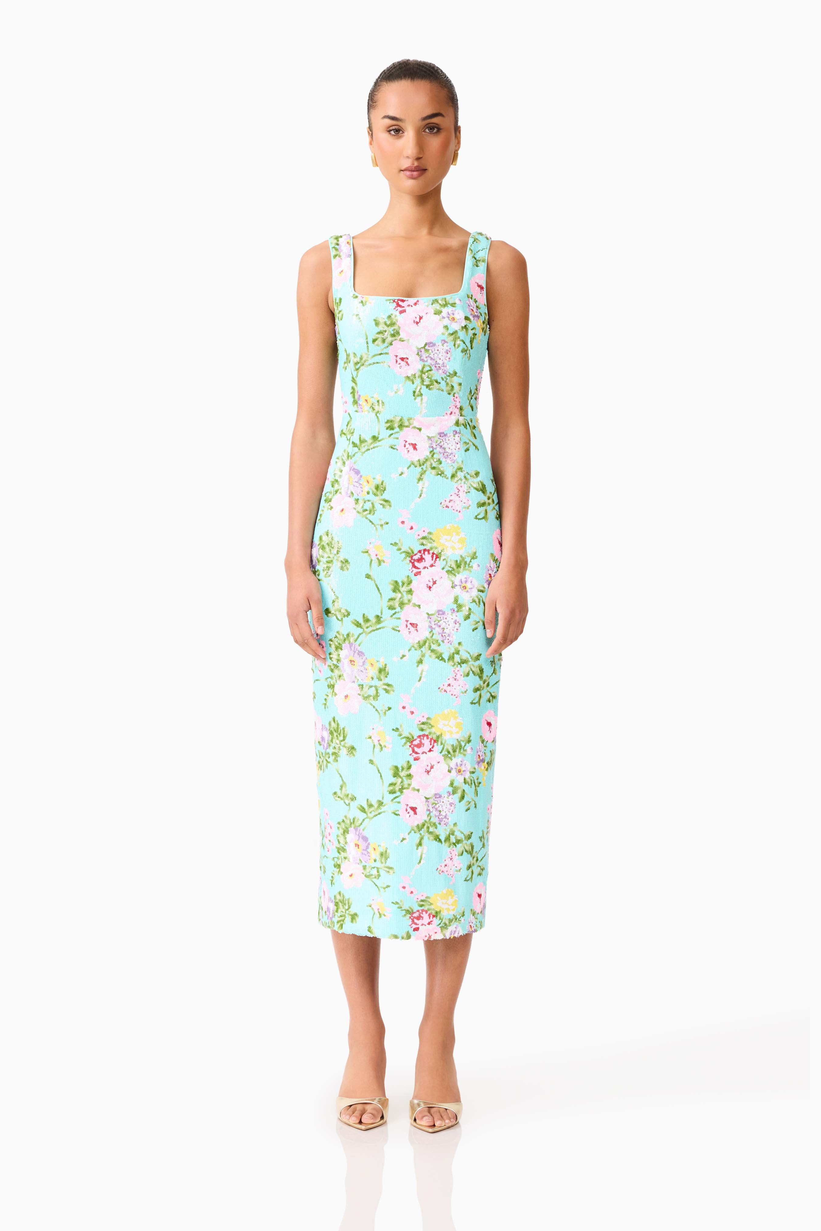Emmeline Sequin Midi Dress in Mint Green