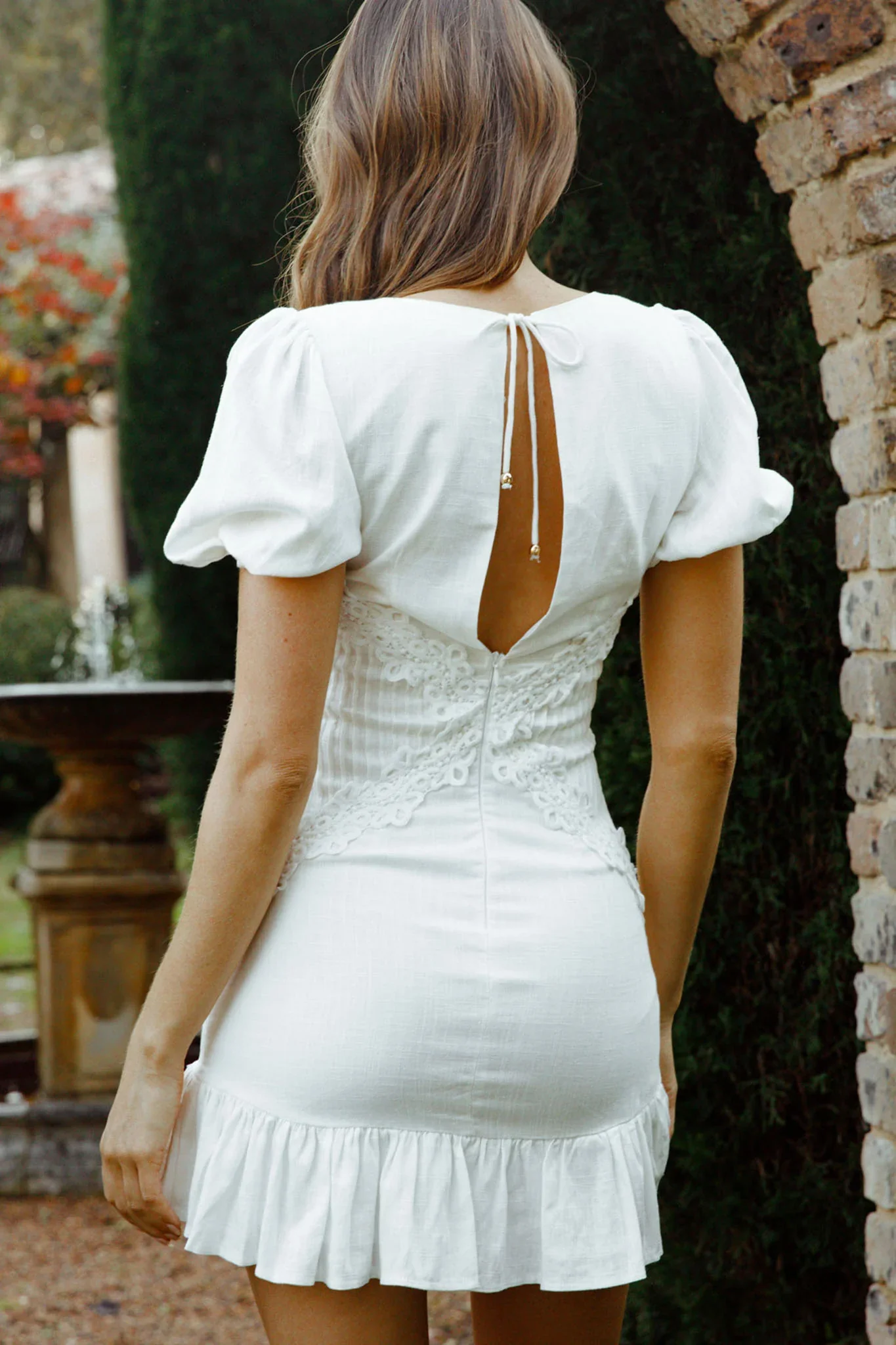 Avignon Puff Sleeve Lace and Pintuck Pleat Dress White - luluinthesky