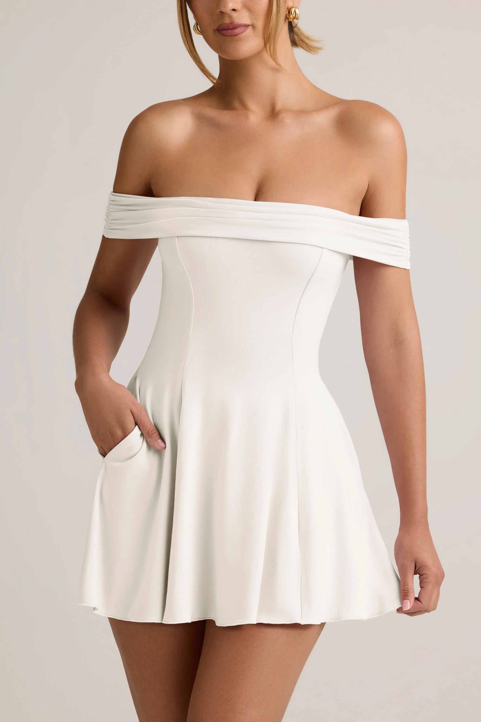 Modal Off-Shoulder A-Line Mini Dress in White - luluinthesky