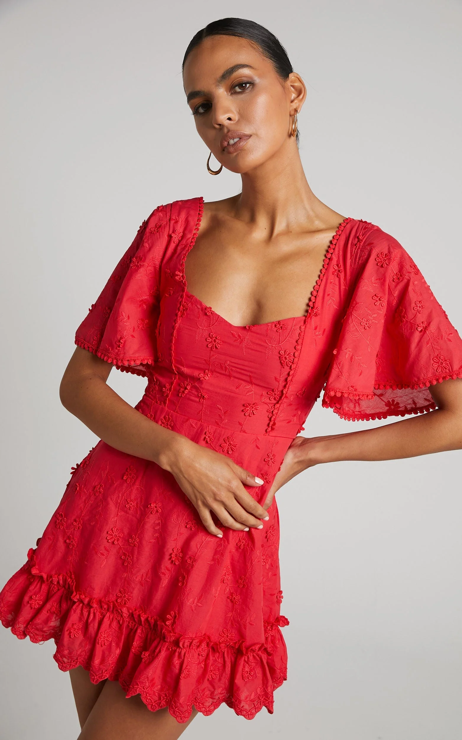 Fancy A Spritz Mini Dress - Square Neck Dress in Red - luluinthesky
