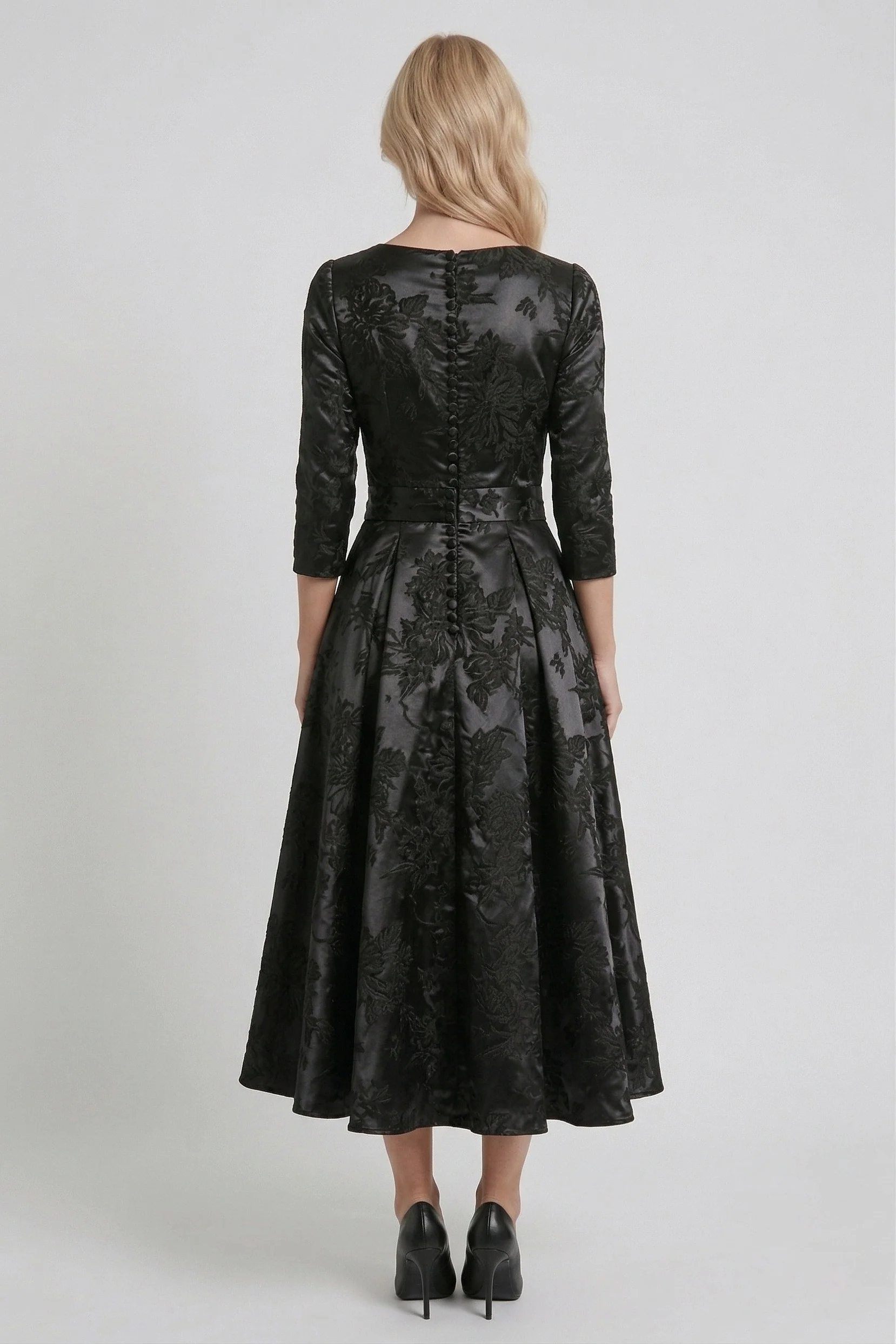 A-Line Tea-Length Jacquard Mother of the Bride Dress CM0415