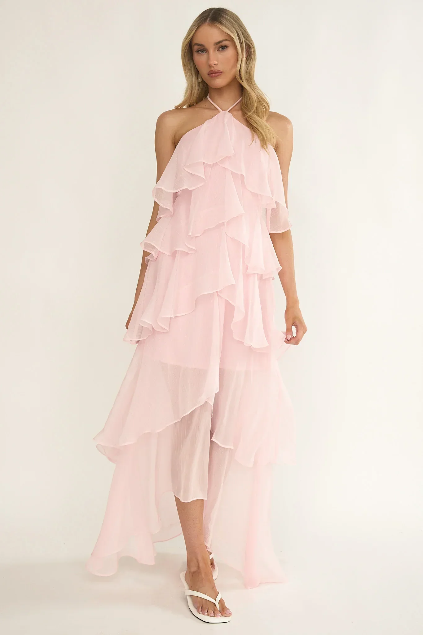 Darylyn Tiered Ruffle Maxi Dress Pink