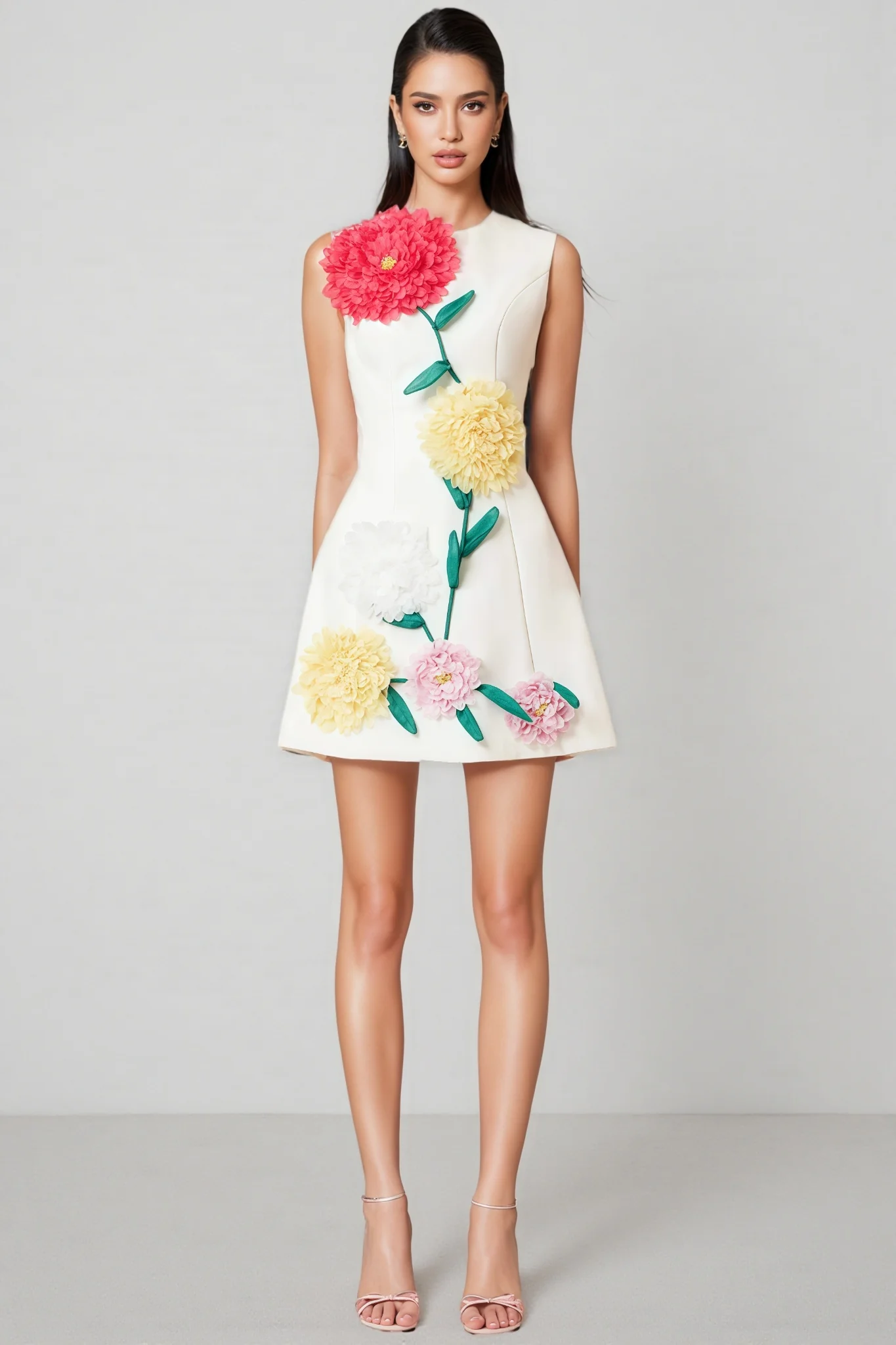 Flavia White Buttercup Embroidered Mini Dress - luluinthesky