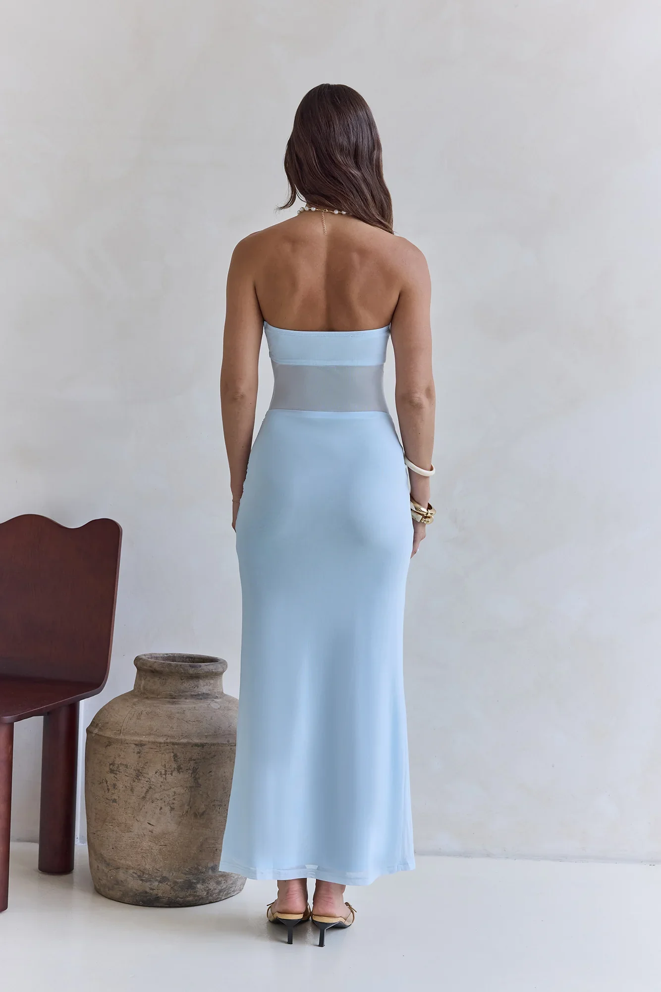 Remember The Days Strapless Mesh Maxi Dress Blue