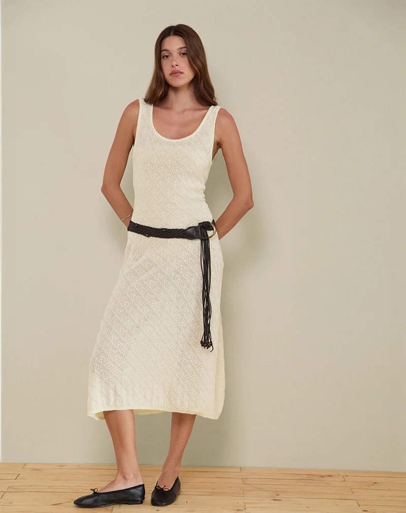 Ashtin Midi Dress in Pointelle Ivory