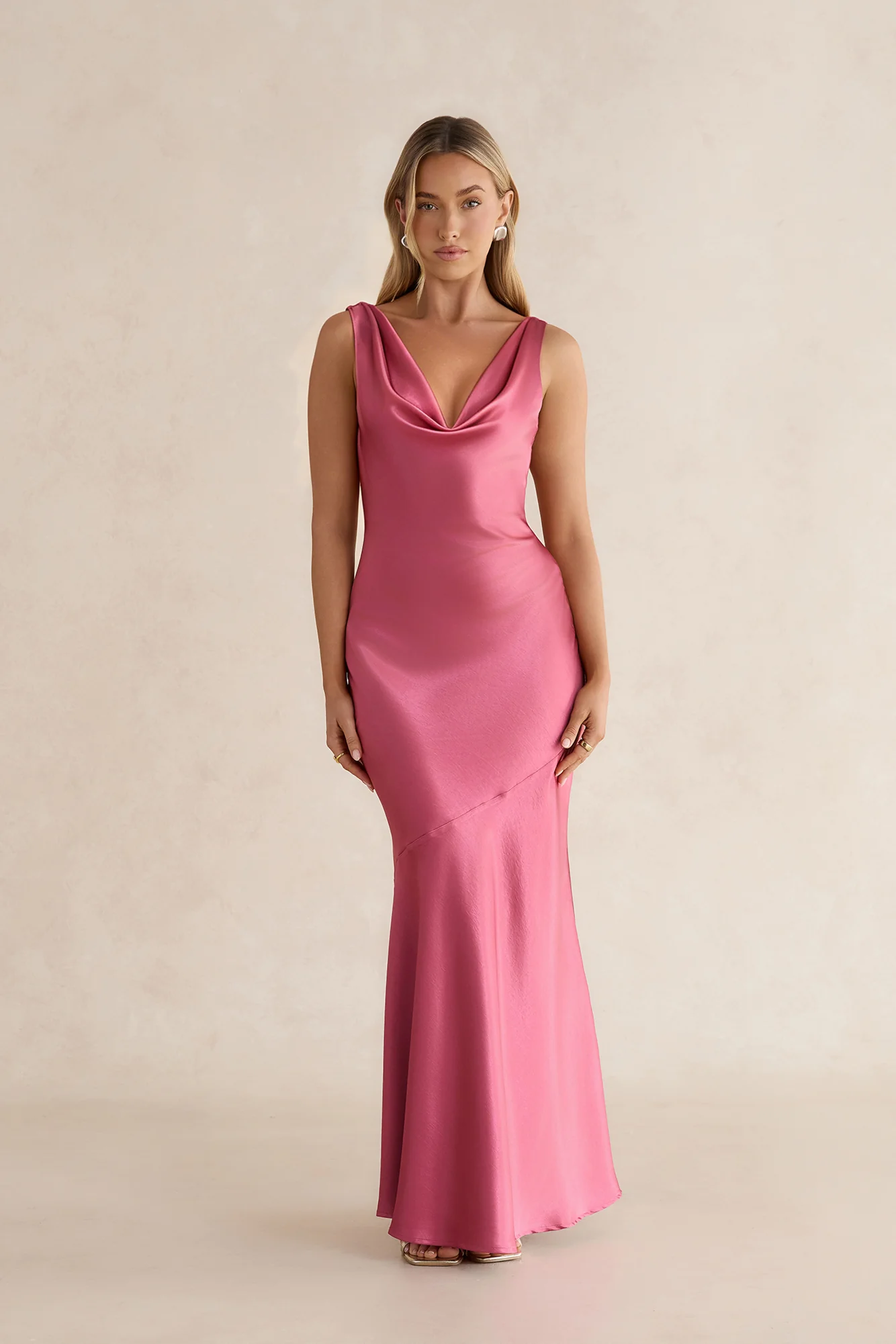 Glistening Light Satin Maxi Dress Magenta