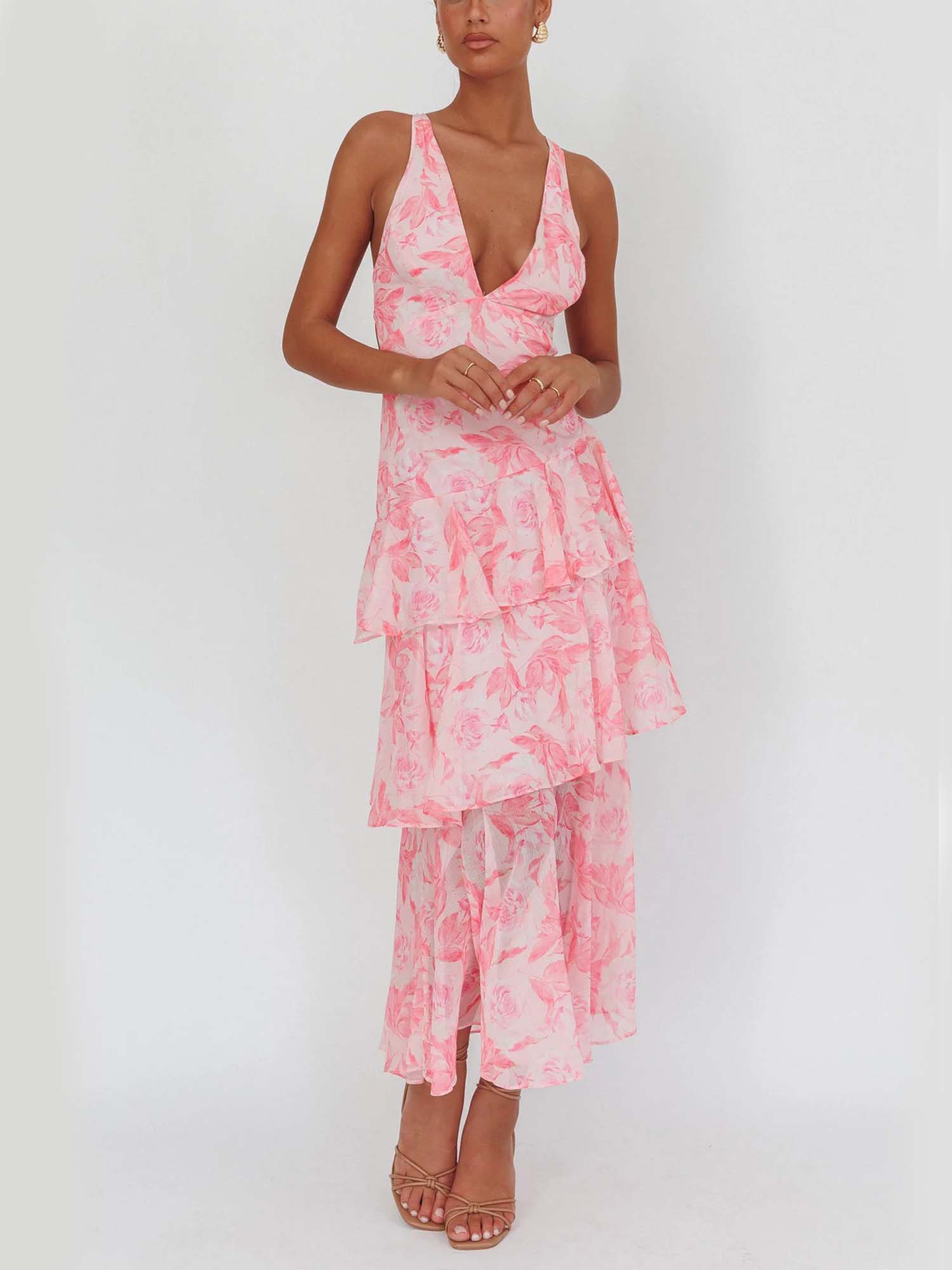 Pink Ruffled Tiered Maxi Dress
