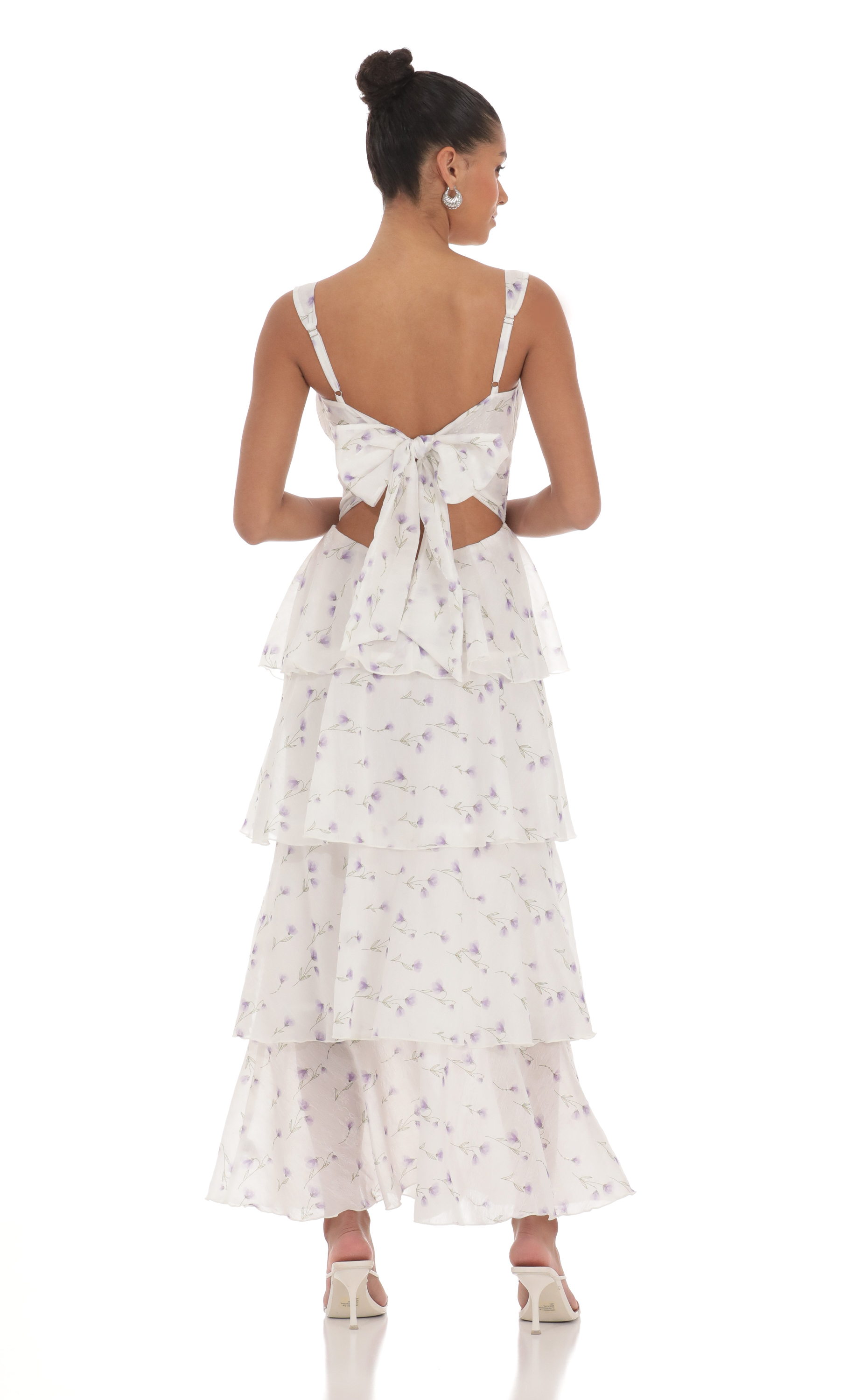 Floral Ruffle Maxi Dress in White