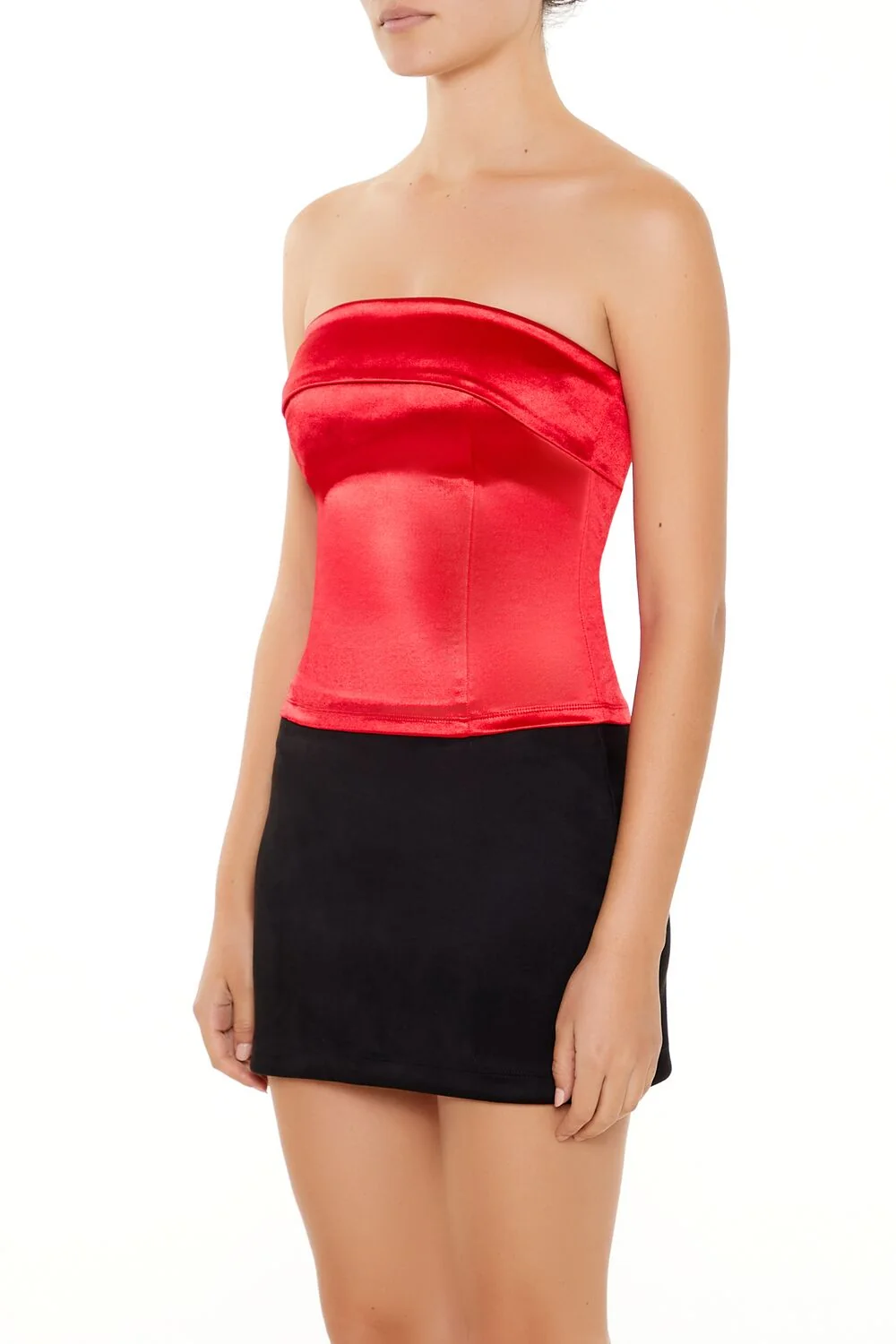 Satin Foldover Tube Crop Top