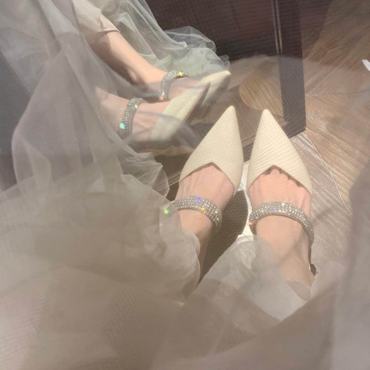 Black Rhinestone Pointy Stiletto heel Sandals 671551594825