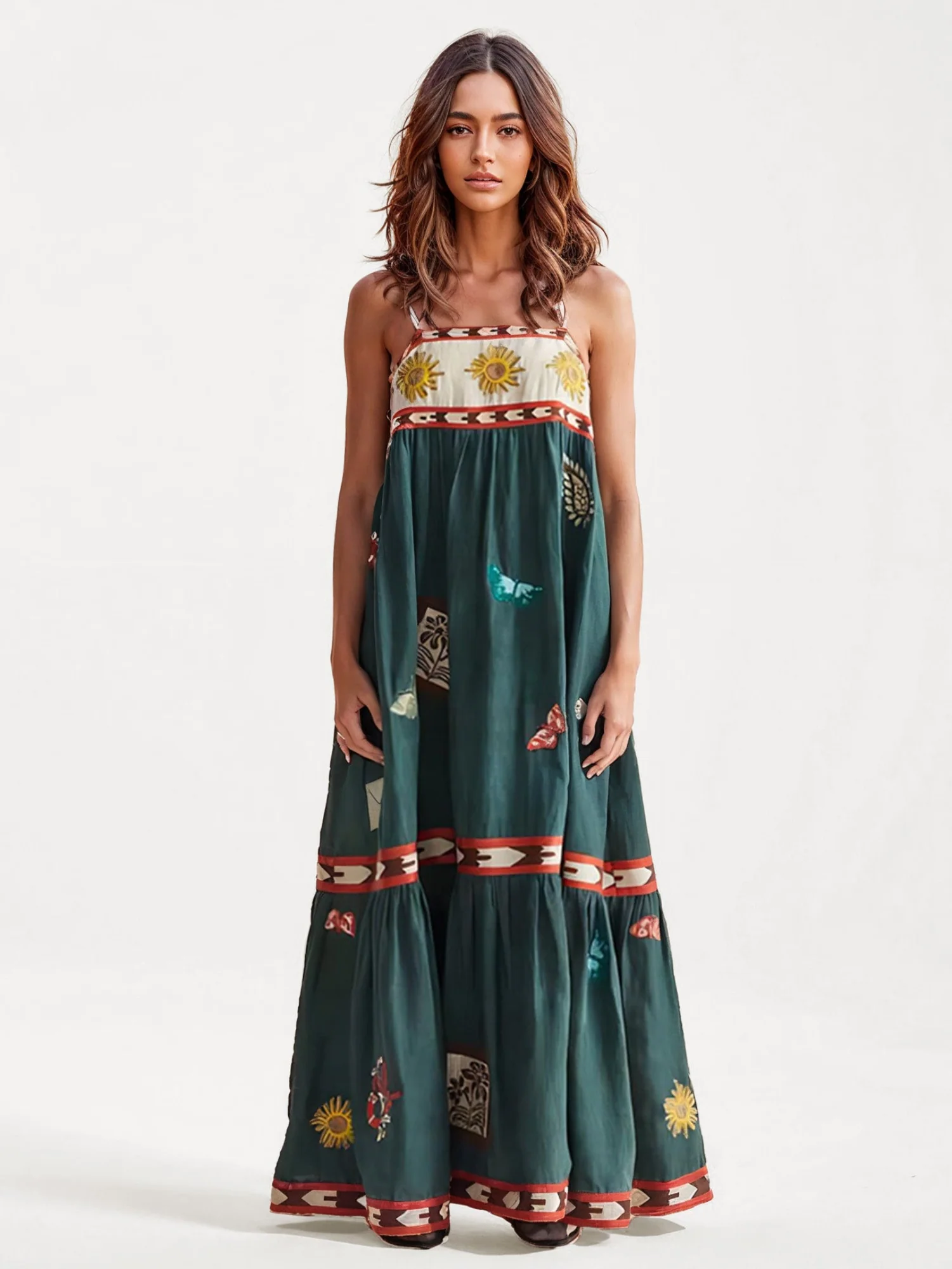 Boho Floral Printed Strapless Maxi Dress